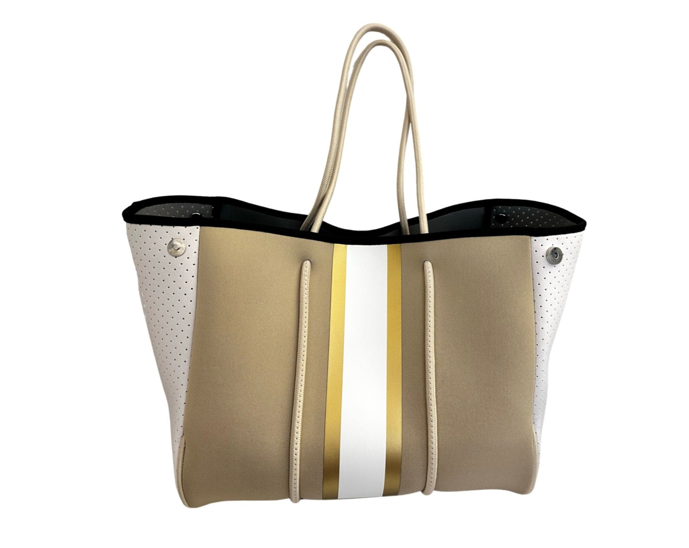Neopren Tasche | Strandtasche | beige weiß gold | Streifen