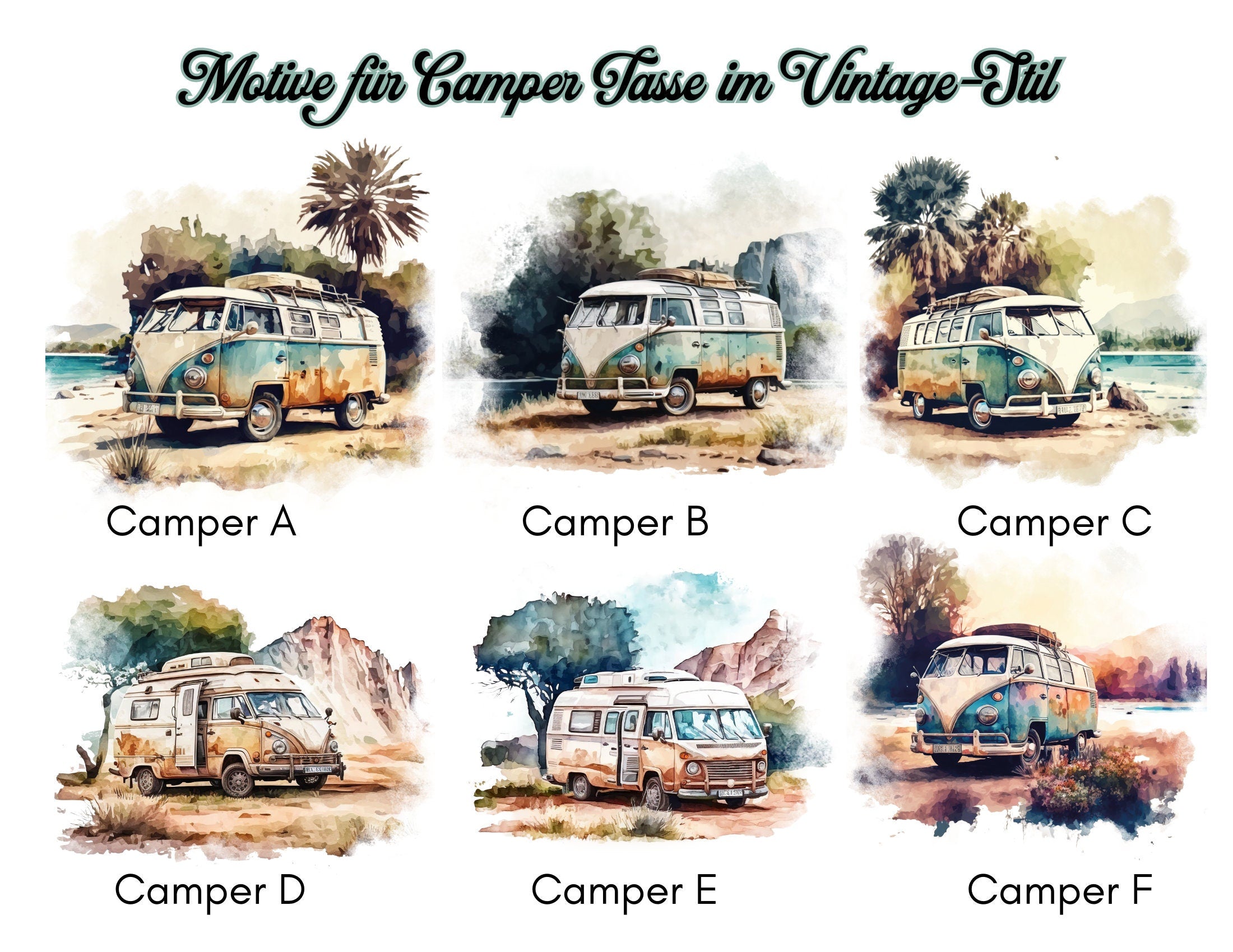 Emaille Tasse | Camping | personalisiert | Retro VW-Bulli