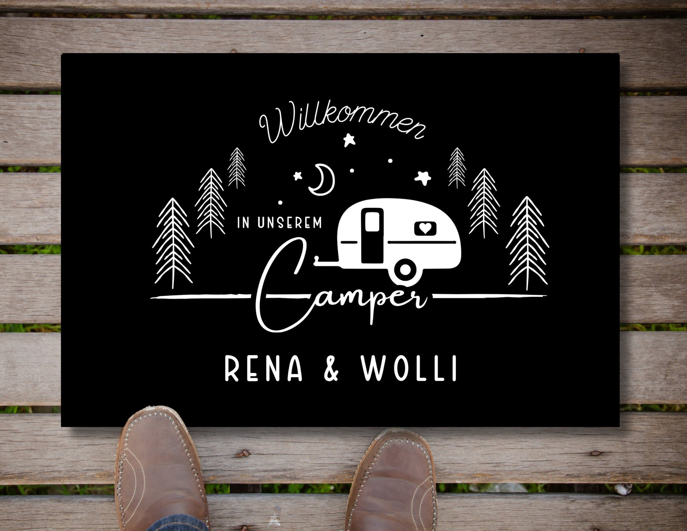 Personalisierte Fußmatte für Camper | Geschenk Wohnmobil | schwarzer Fußabtreter mit Namen
