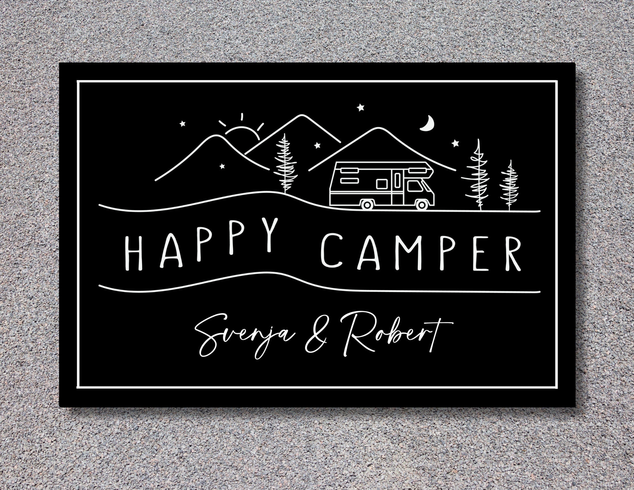 Personalisierte Fußmatte für Camper | Geschenk Wohnmobil Camping | schwarzer Fußabtreter mit Namen