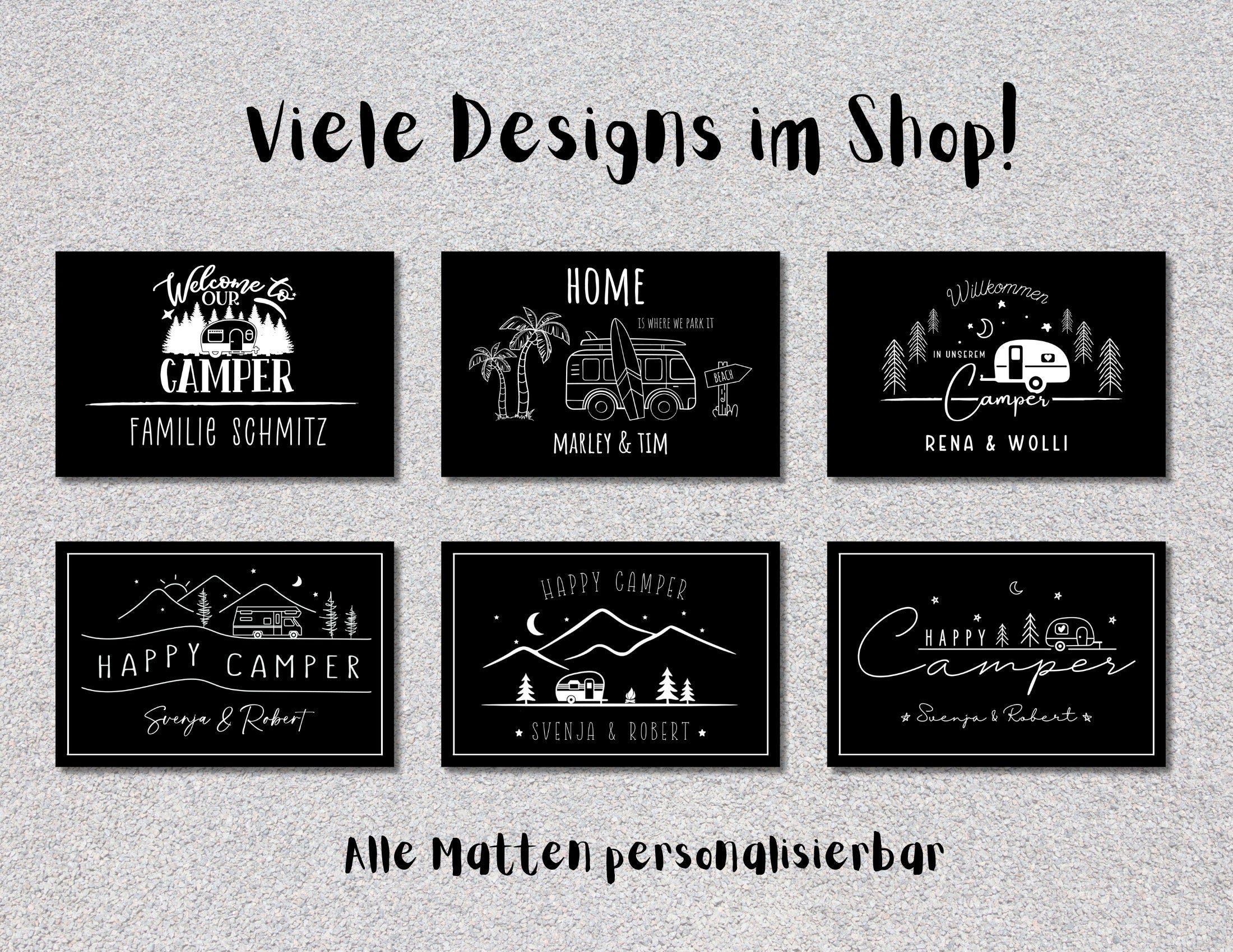 Personalisierte Fußmatte für Camper | Geschenk Wohnmobil Camping | schwarzer Fußabtreter mit Namen