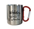 Karabinertasse | Personalisierbare Tasse für Camping Wandern Bergsteigen | Wander Woman | Edelstahltasse mit Karabiner | Karabinertasse