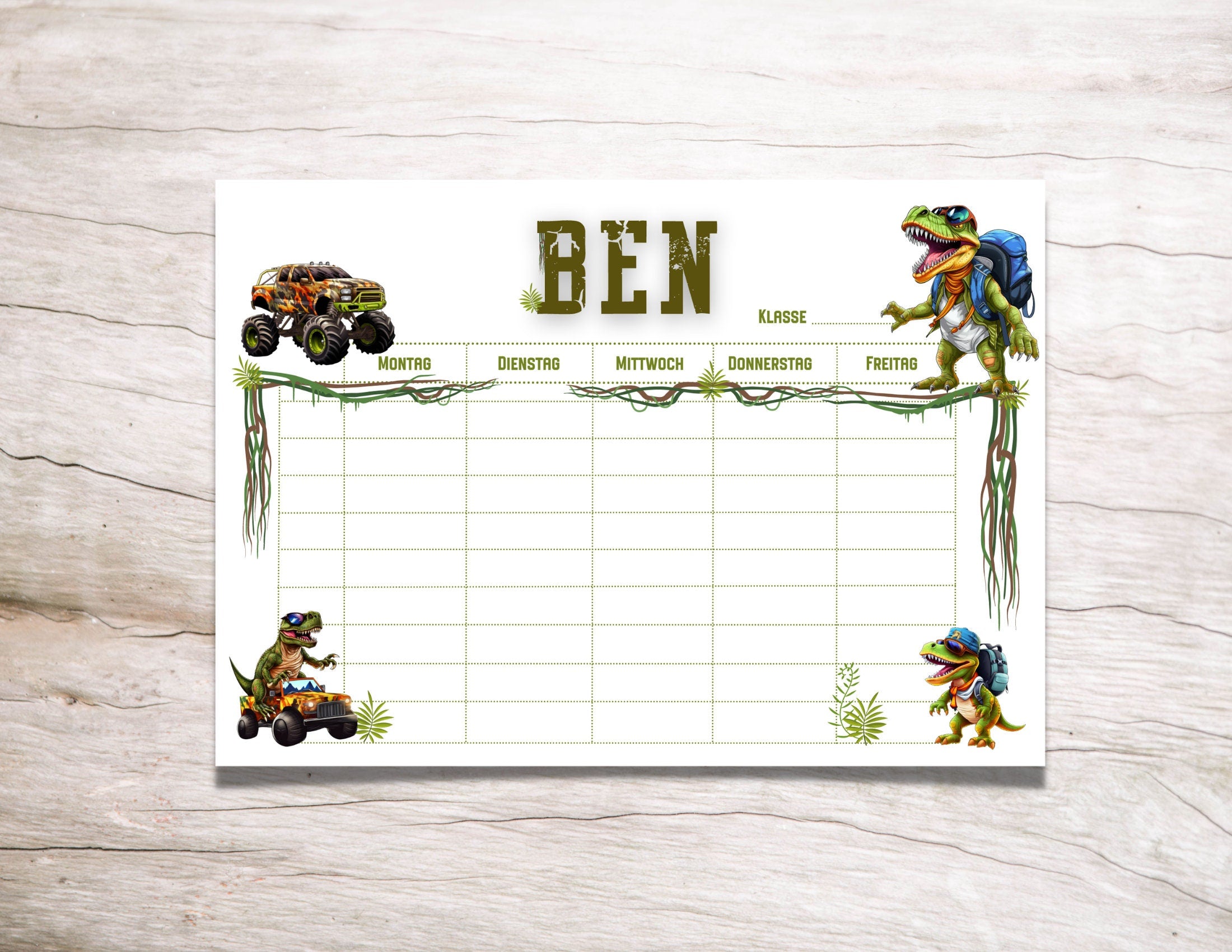 Stundenplan | personalisiert | Dinosaurier Monstertrucks