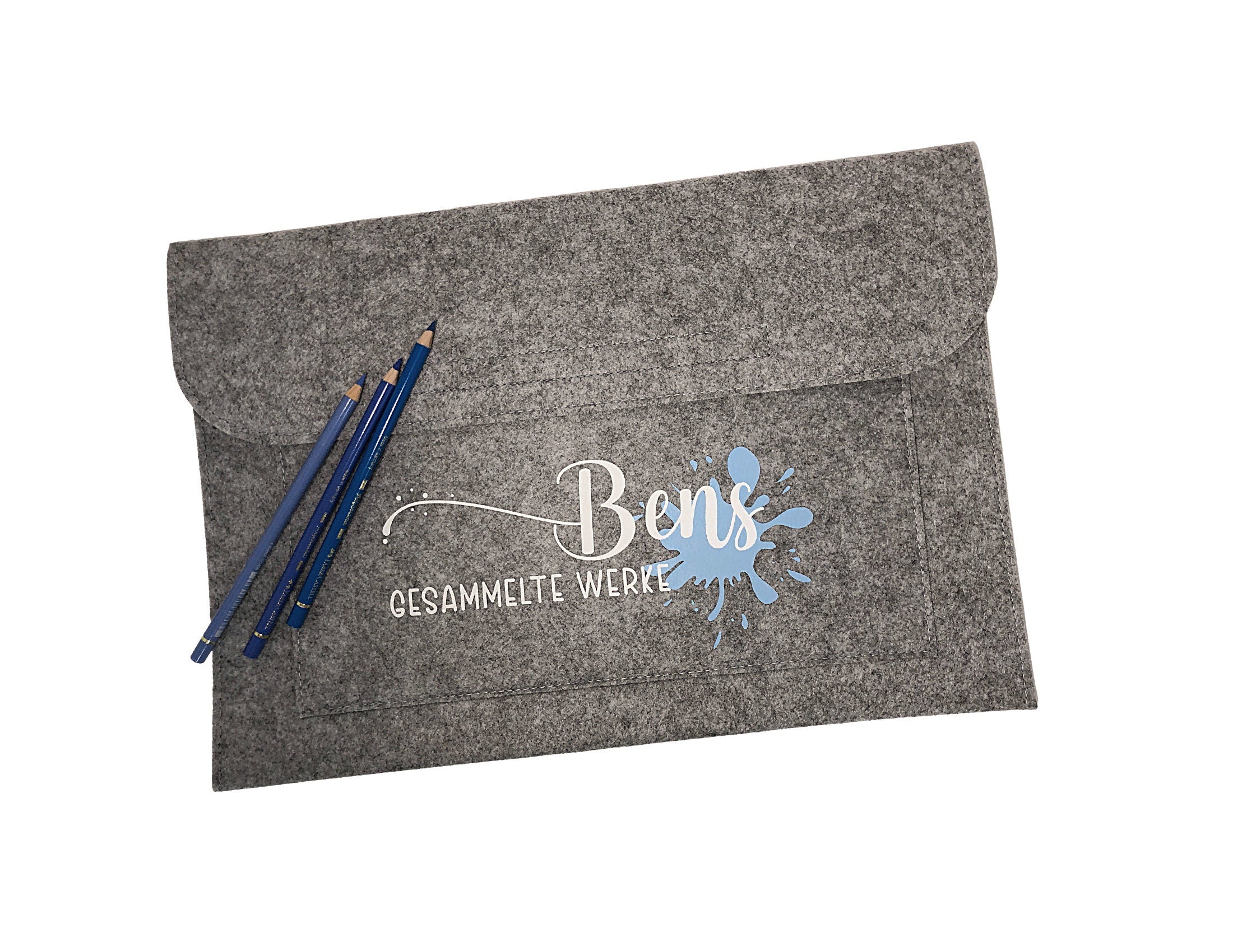 Hellgraue Sammelmappe | personalisierte Filzmappe | passend für DIN A4 | Name des Kindes | Schule | Kita | Kunstwerke Bilder Zeichnungen