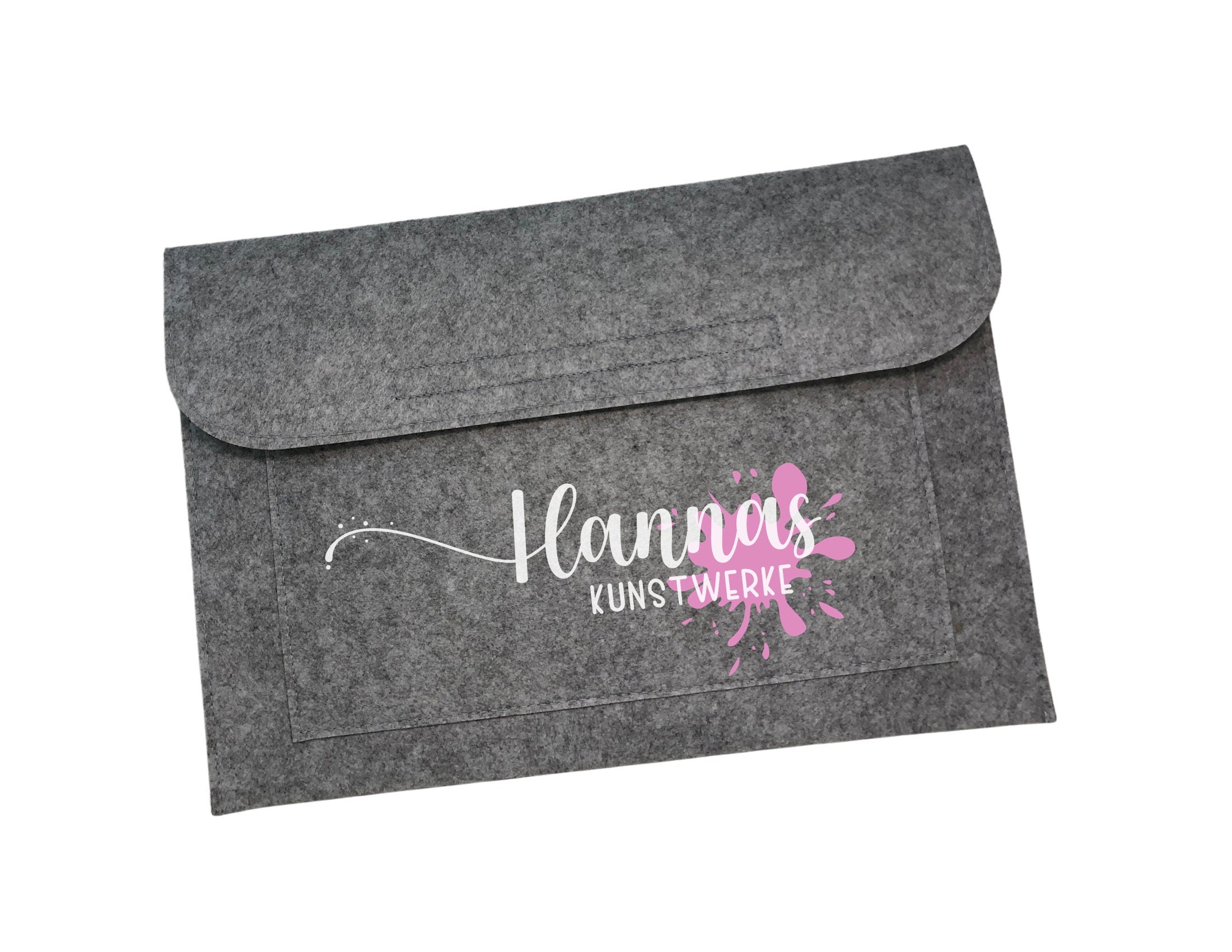 Graue Sammelmappe | personalisierte Filzmappe | passend für DIN A4 | Name des Kindes | Schule | Kita | Kunstwerke Bilder Zeichnungen