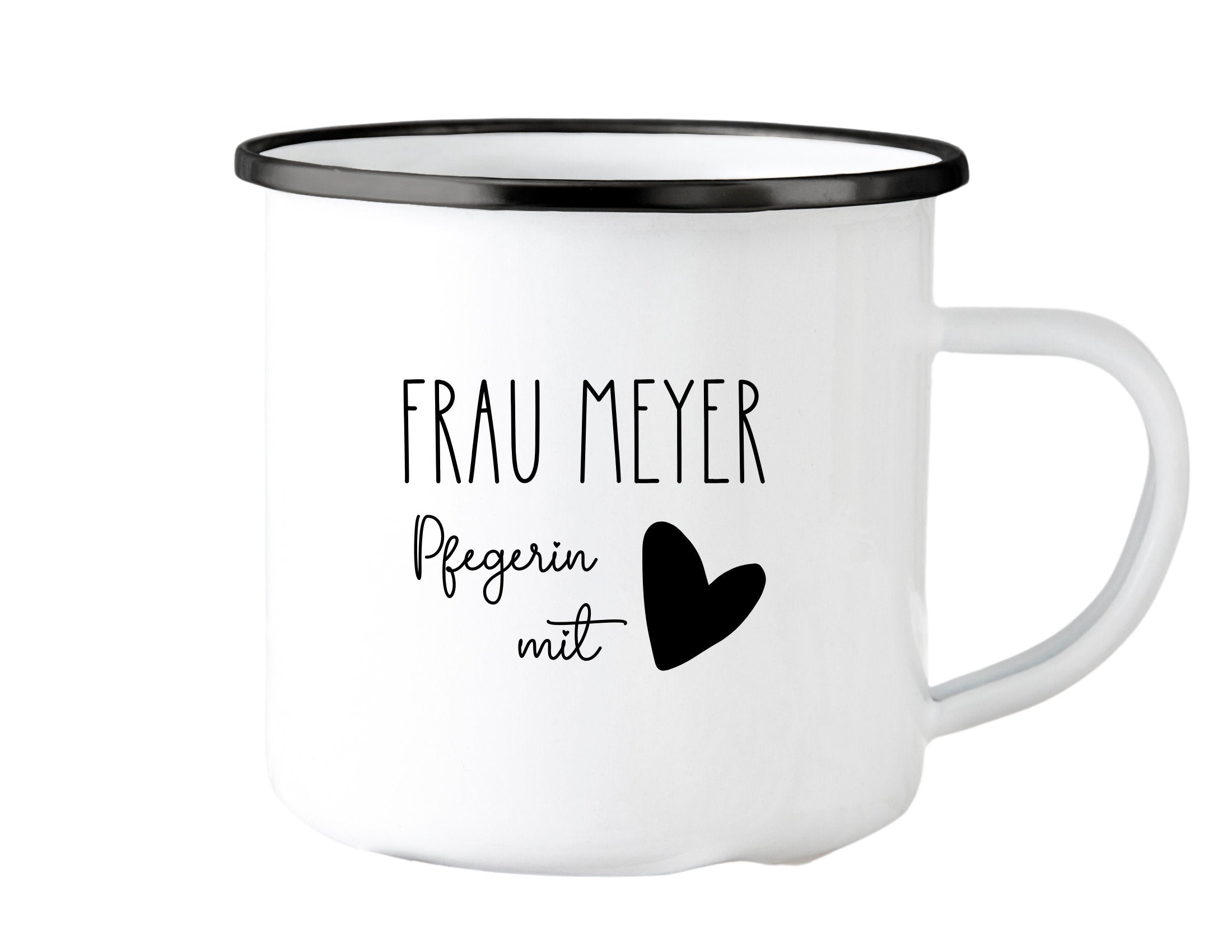 Emaille Tasse | Tasse Lehrerin mit Herz | Abschiedsgeschenk Erzieherin Pflegerin | Emaillebecher