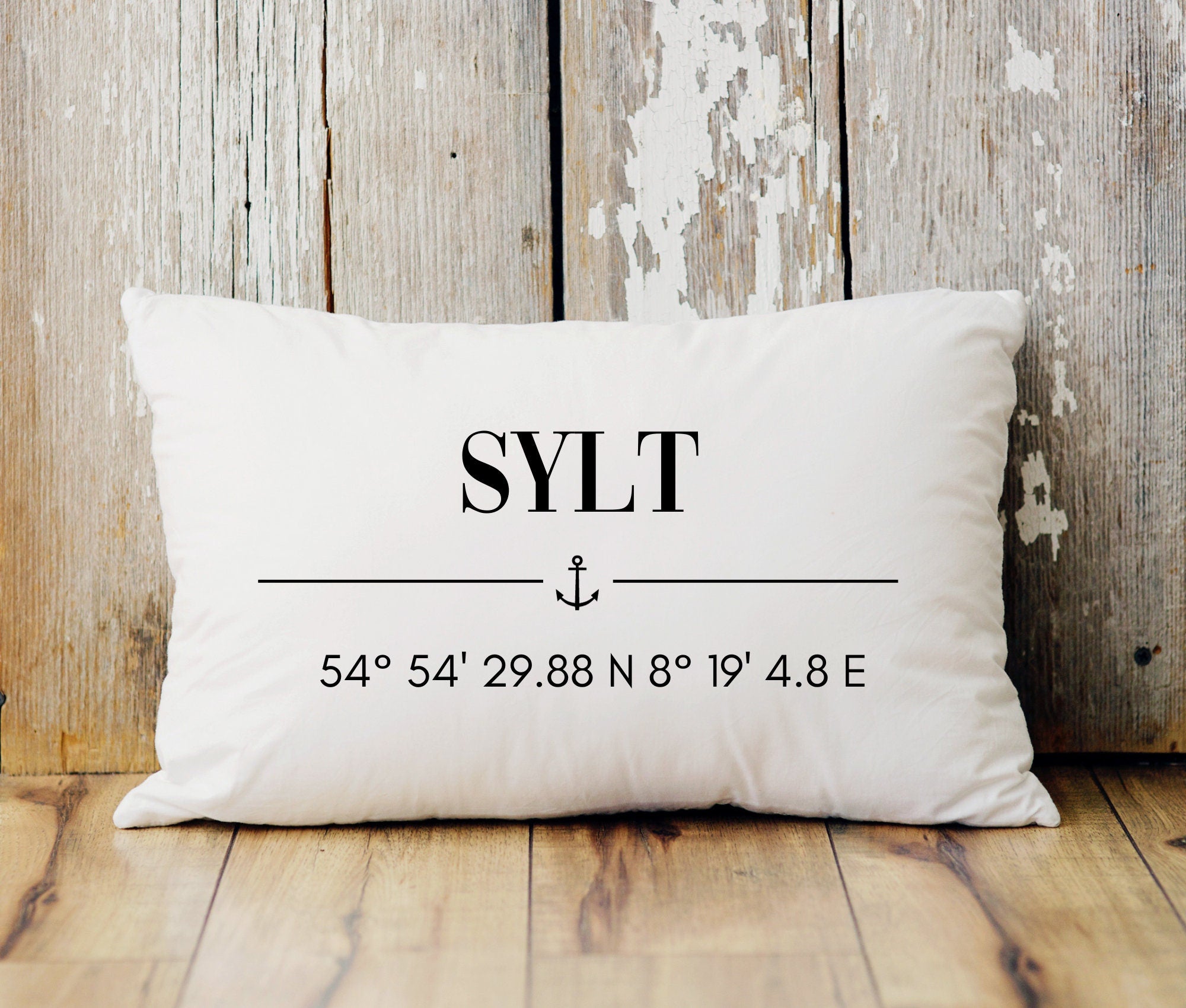 Kissen | Sylt | Kissenbezug 30 x 50 cm | Baumwolle | Koordinaten | Anker | maritim | grau schwarz beige