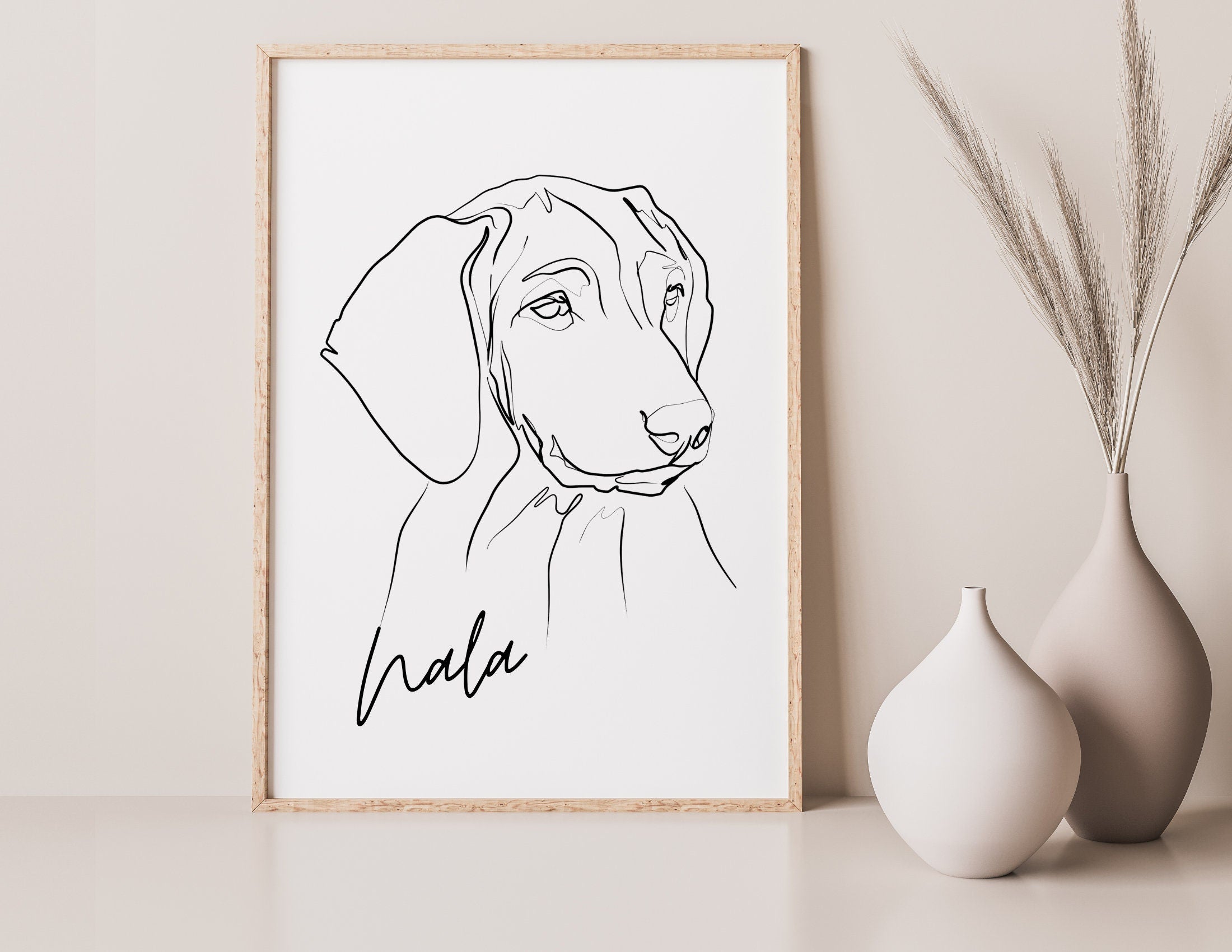 Hunde Portrait | One Line Art | Haustier Portrait | Benutzerdefiniert | Tierportrait Name | Auch als Gutschein