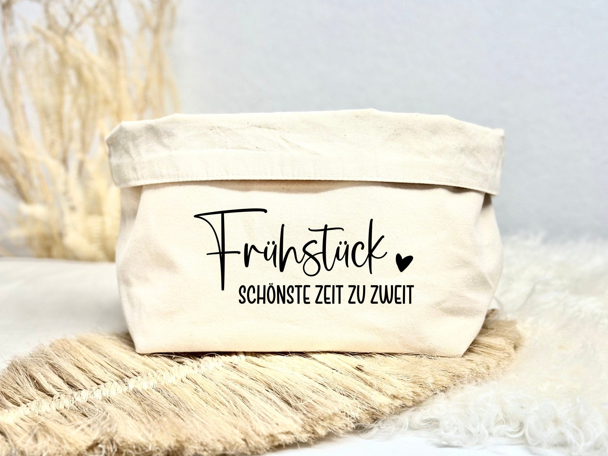 Brotkörbchen personalisiert | beiger Stoffkorb | Brotkorb | mit Beschriftung Frühstück und Namen