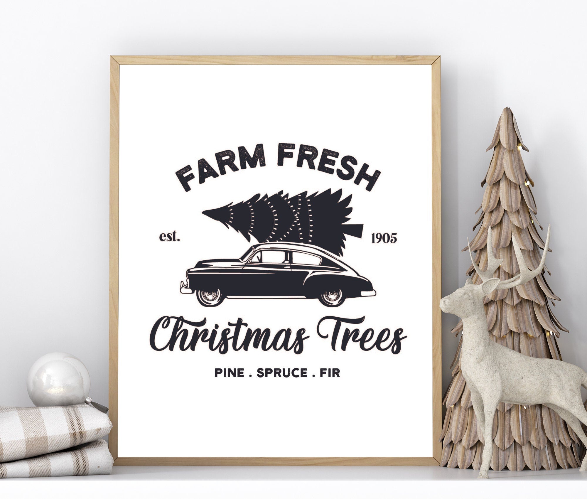 Poster Weihnachten | Farm House Stil | schwarz weiß