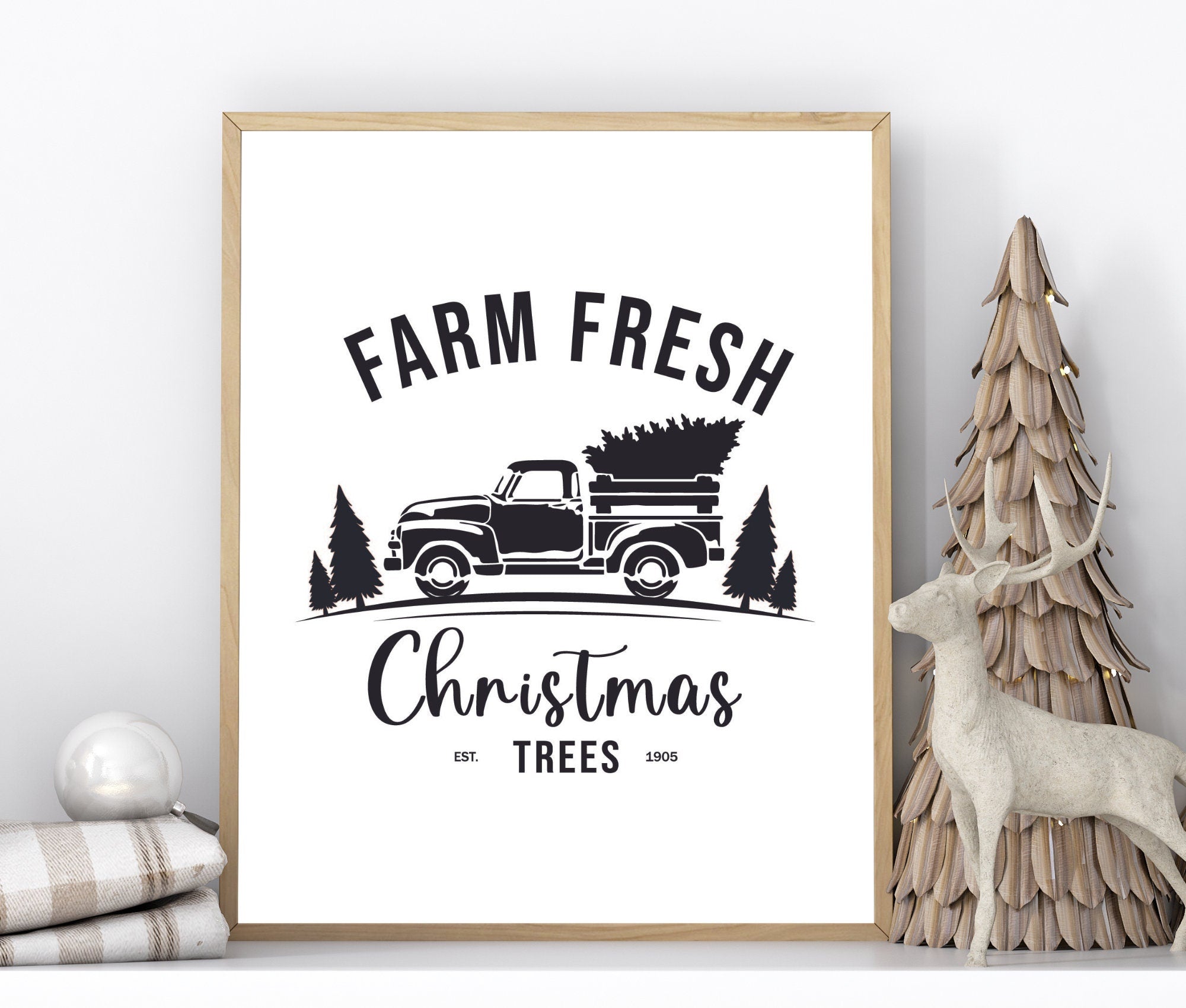 Poster Weihnachten | Farm House Stil | schwarz weiß