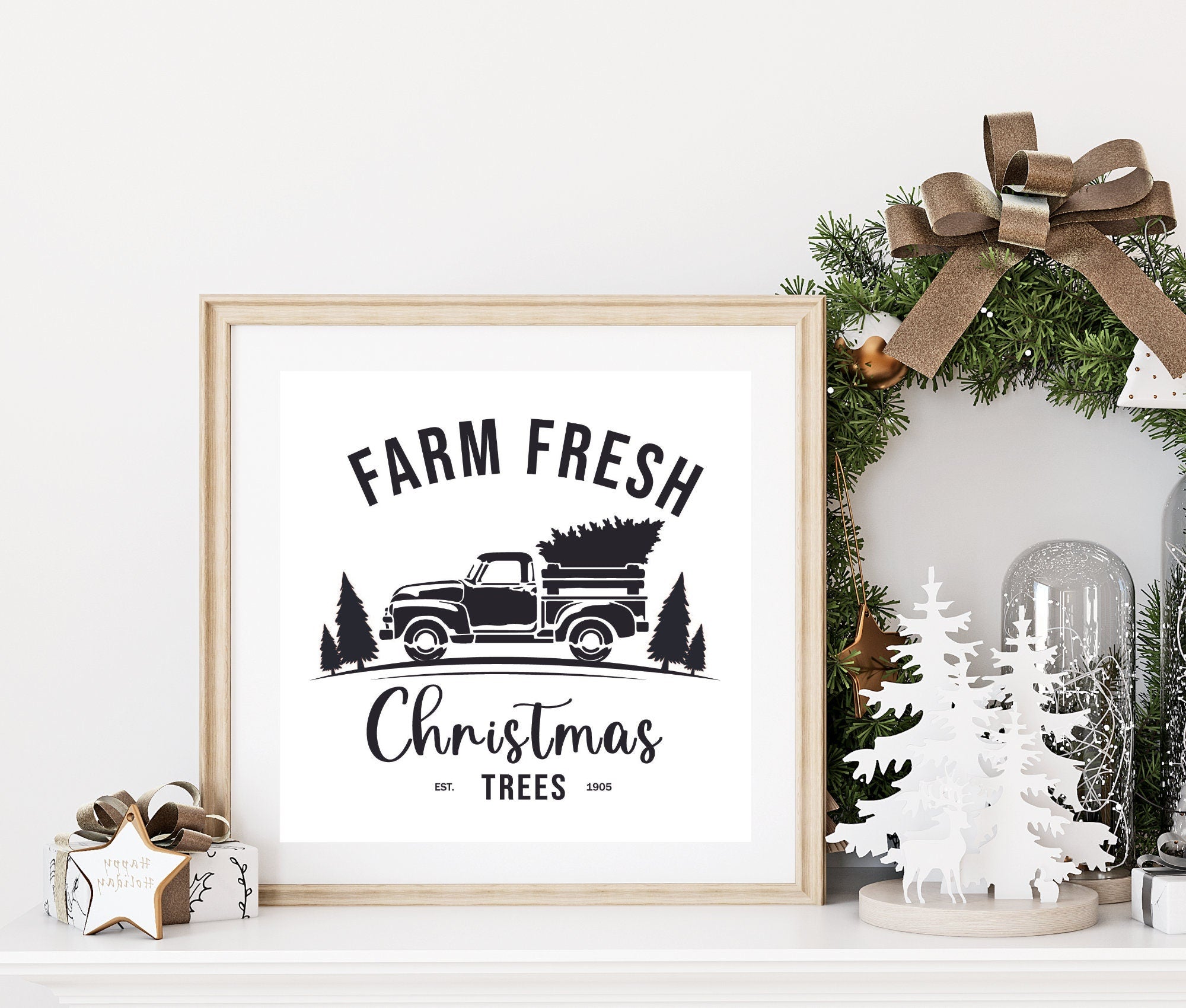 Poster Weihnachten | Farm House Stil | schwarz weiß