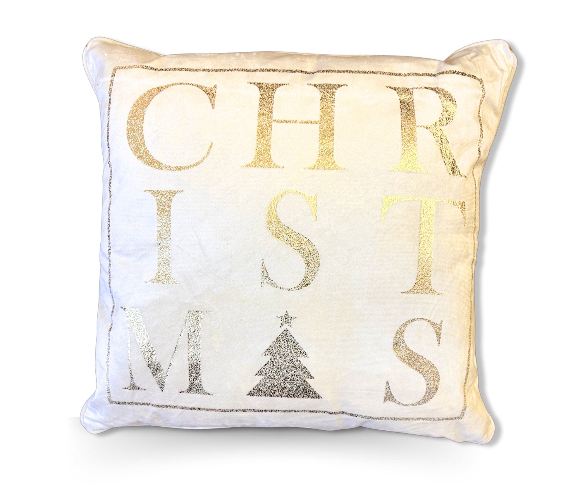 Kissen | Weihnachten | Tanne | Christmas | Samt creme gold