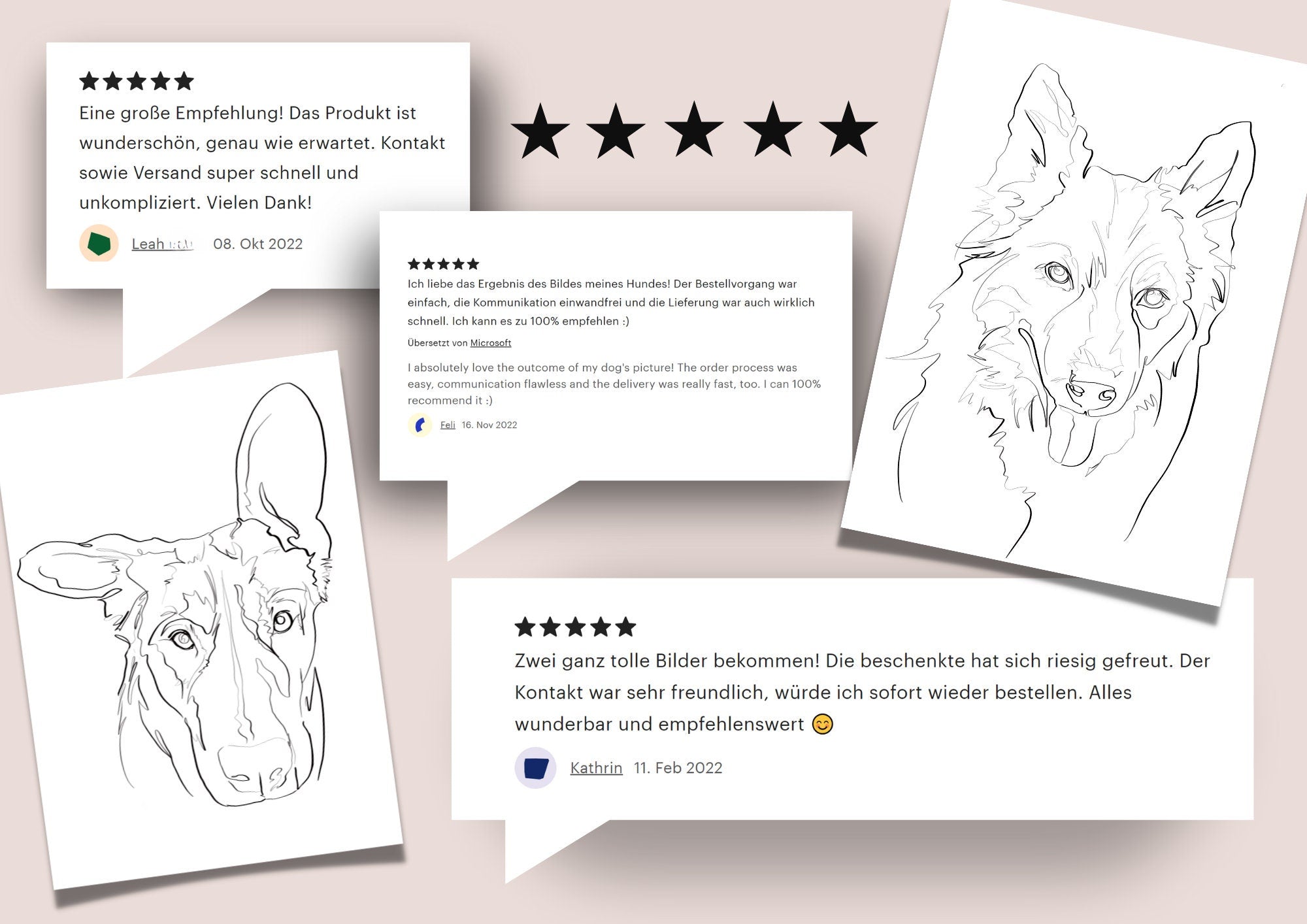 Hunde Portrait | One Line Art | Haustier Portrait | Benutzerdefiniert | Tierportrait Name | Auch als Gutschein