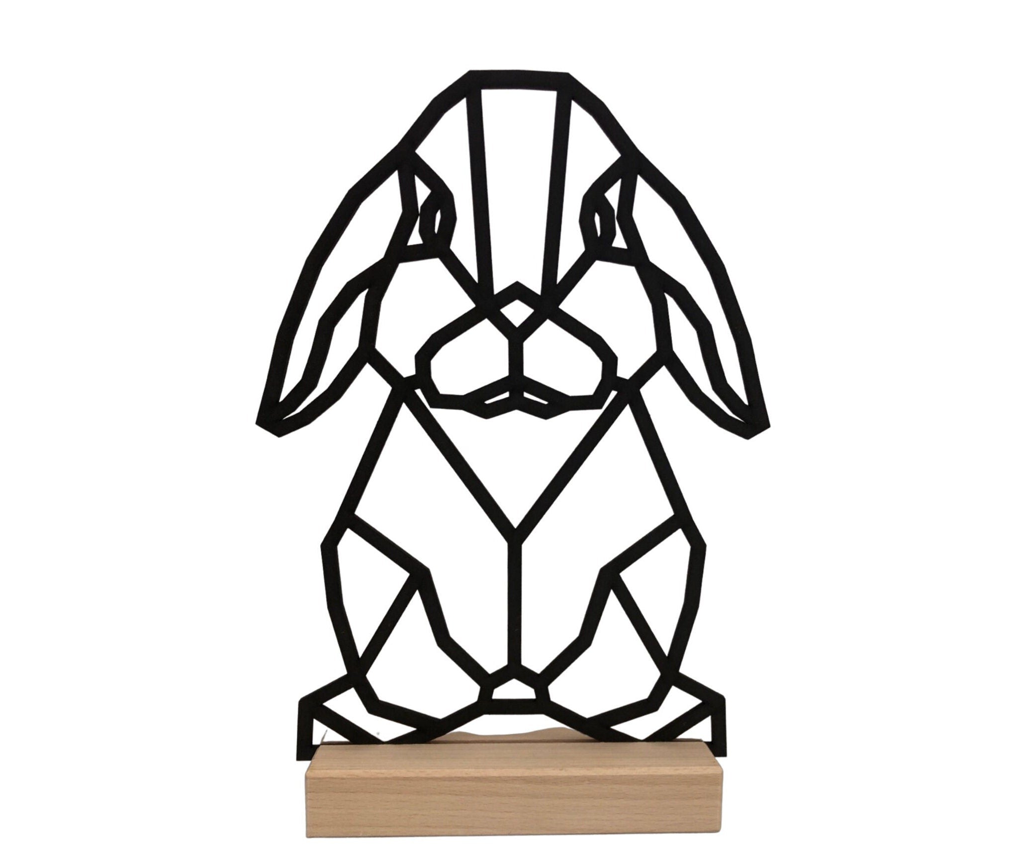 Großer Geometrischer Hase | schwarzes Holz | Ostern | Holztier Dekor Osterhase