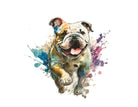 T-Shirt | Bunte Bulldogge mit Glitzer | Strass | weiß