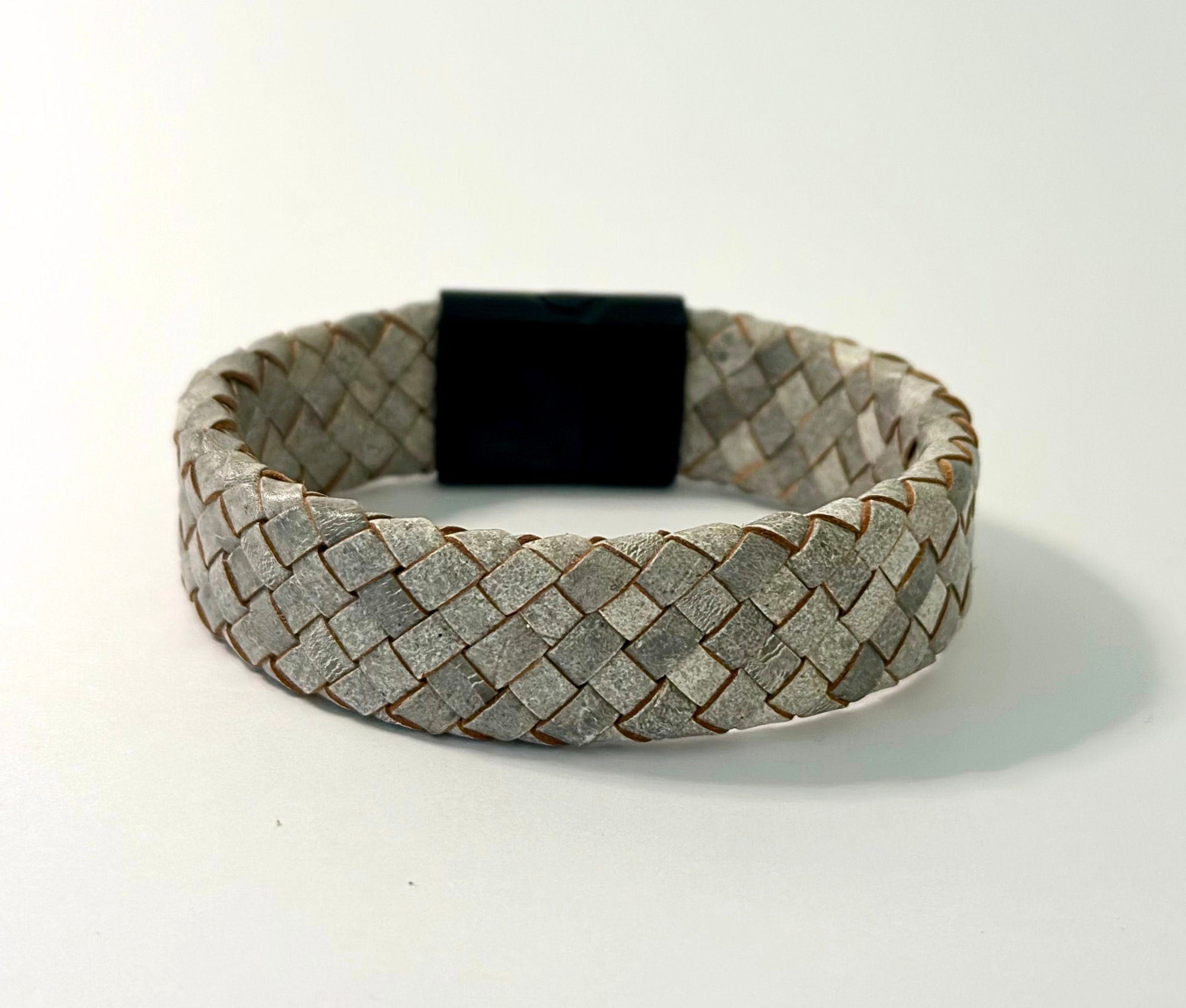 Beiges geflochtenes Lederarmband für Männer | Herrenarmband | Geschenk Mann