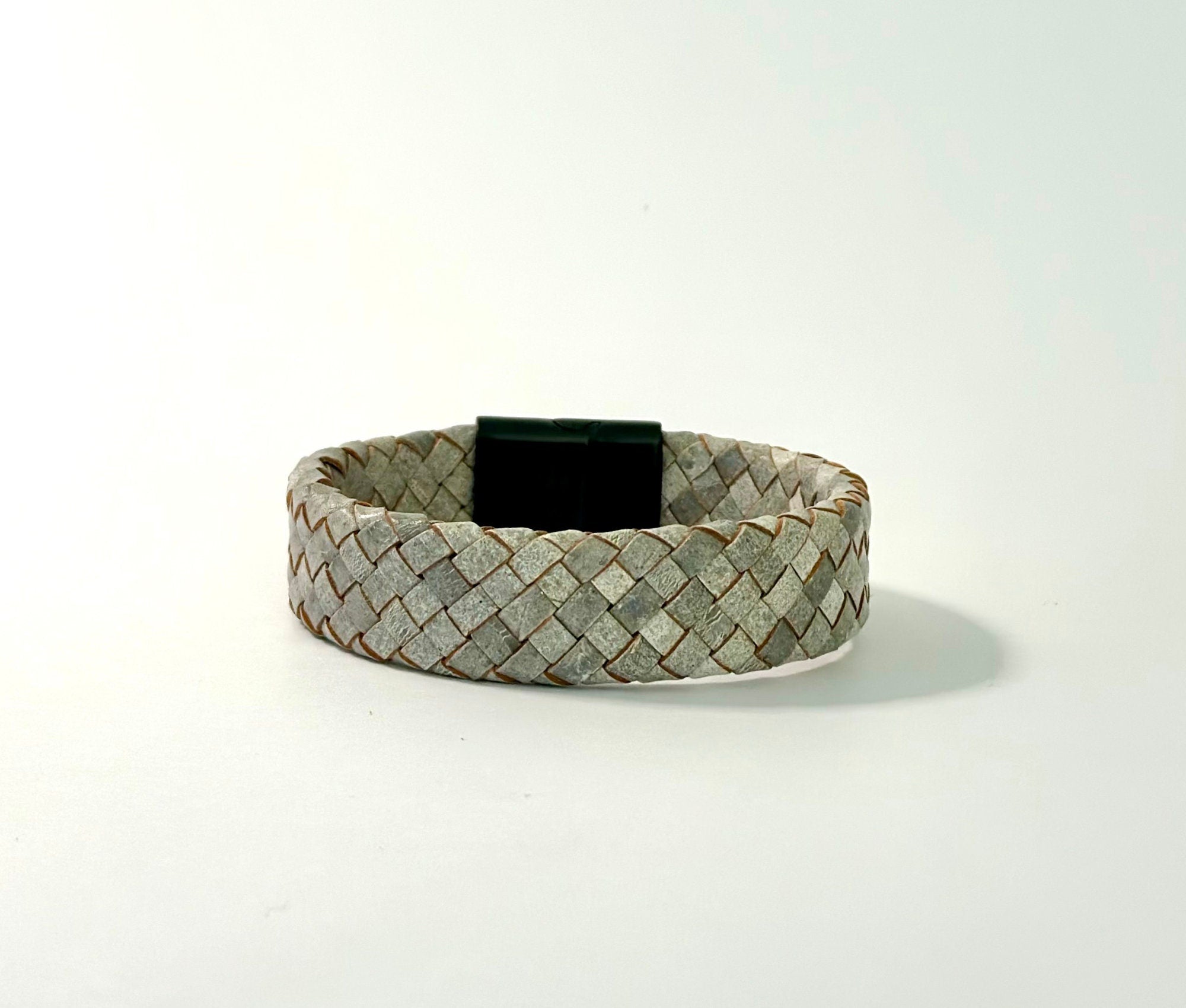 Beiges geflochtenes Lederarmband für Männer | Herrenarmband | Geschenk Mann