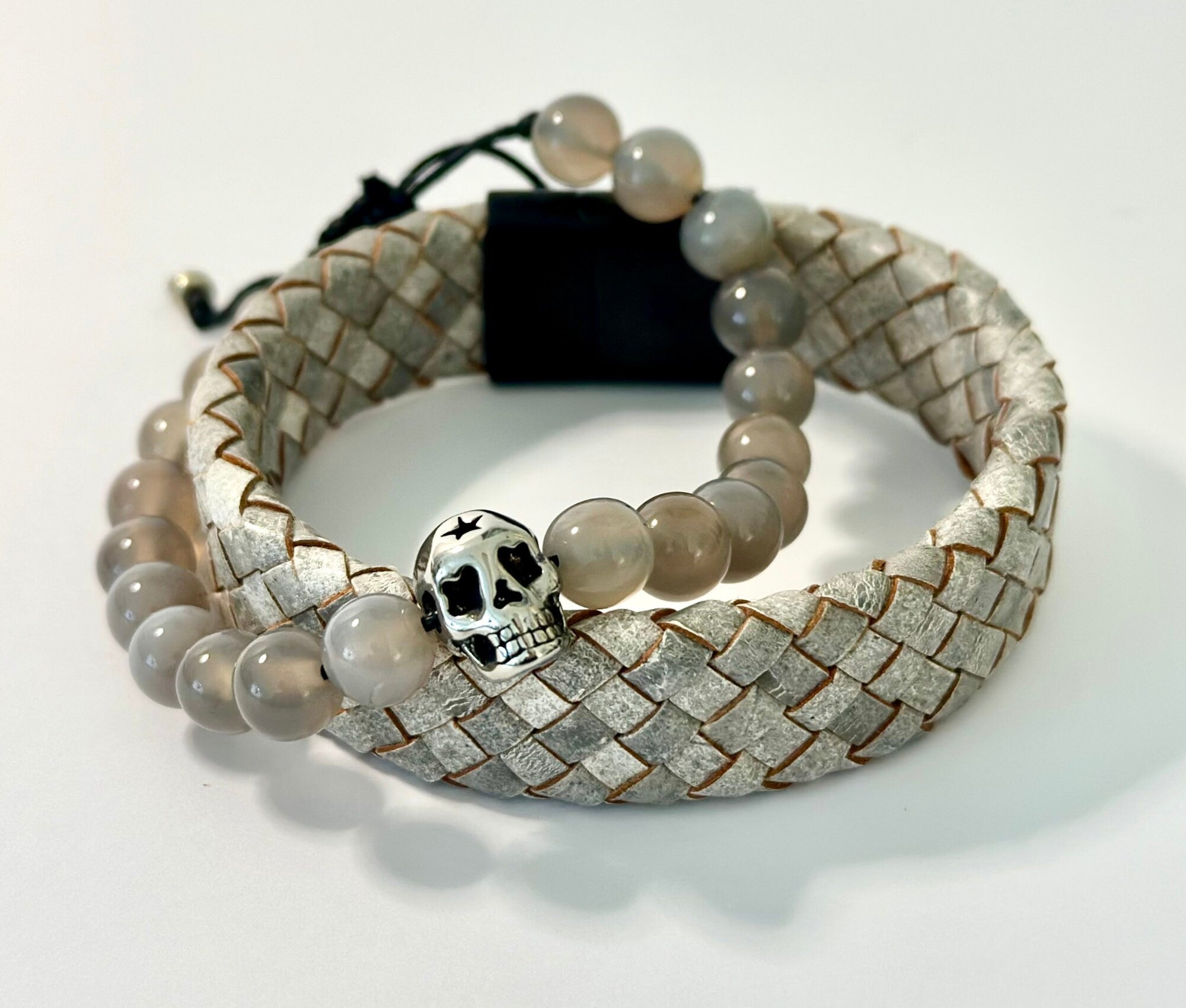 Beiges geflochtenes Lederarmband für Männer | Herrenarmband | Geschenk Mann