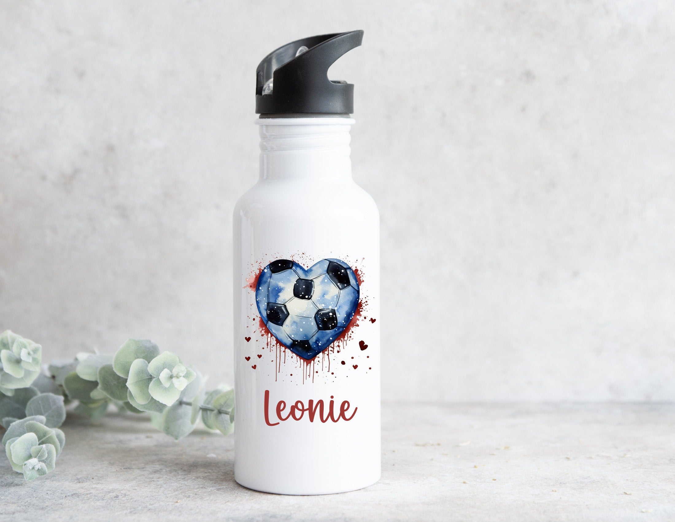 Edelstahl Trinkflasche | Fußball | Sportflasche Personalisierbar