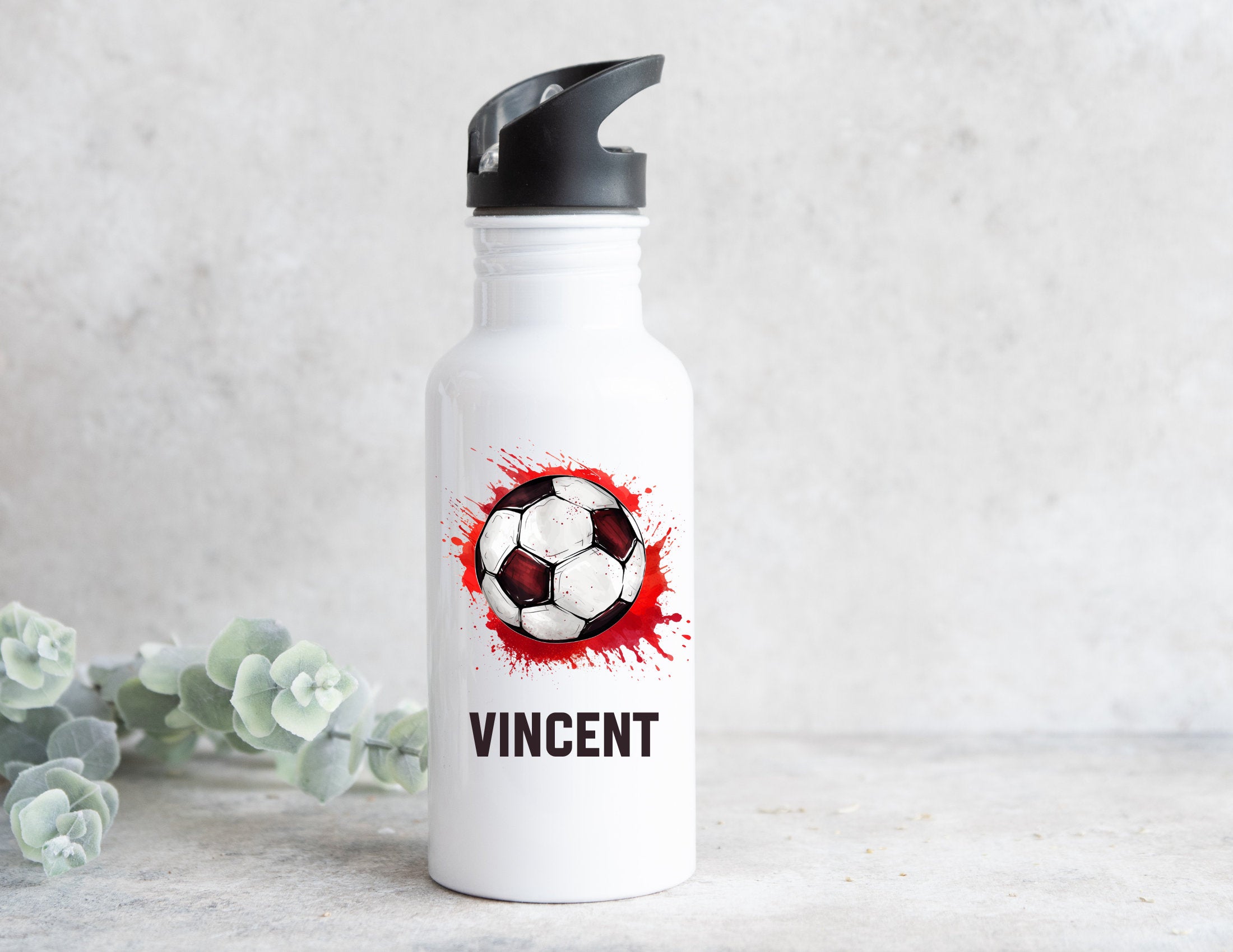 Edelstahl Trinkflasche | Fußball | Sportflasche Personalisierbar