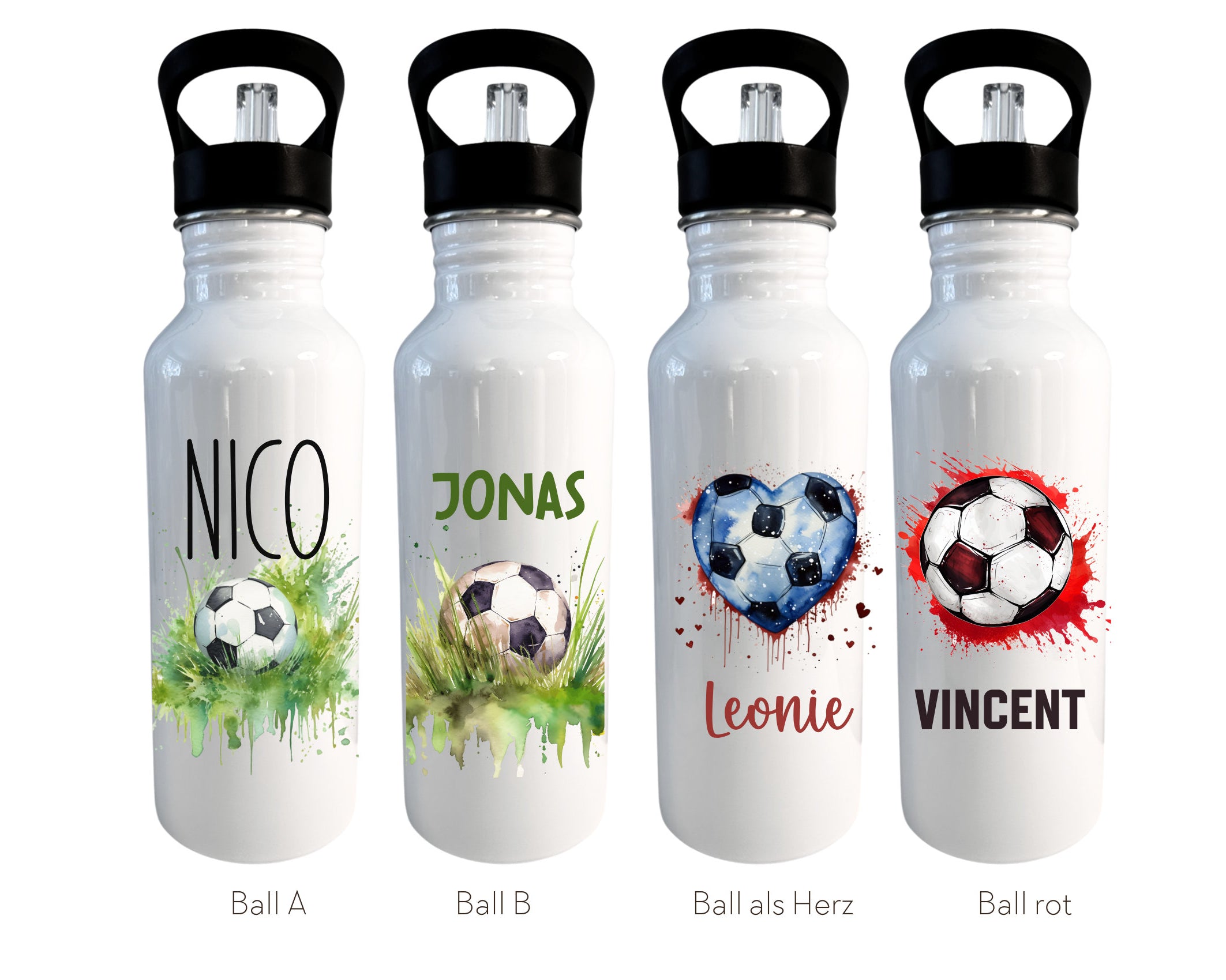 Edelstahl Trinkflasche | Fußball | Sportflasche Personalisierbar