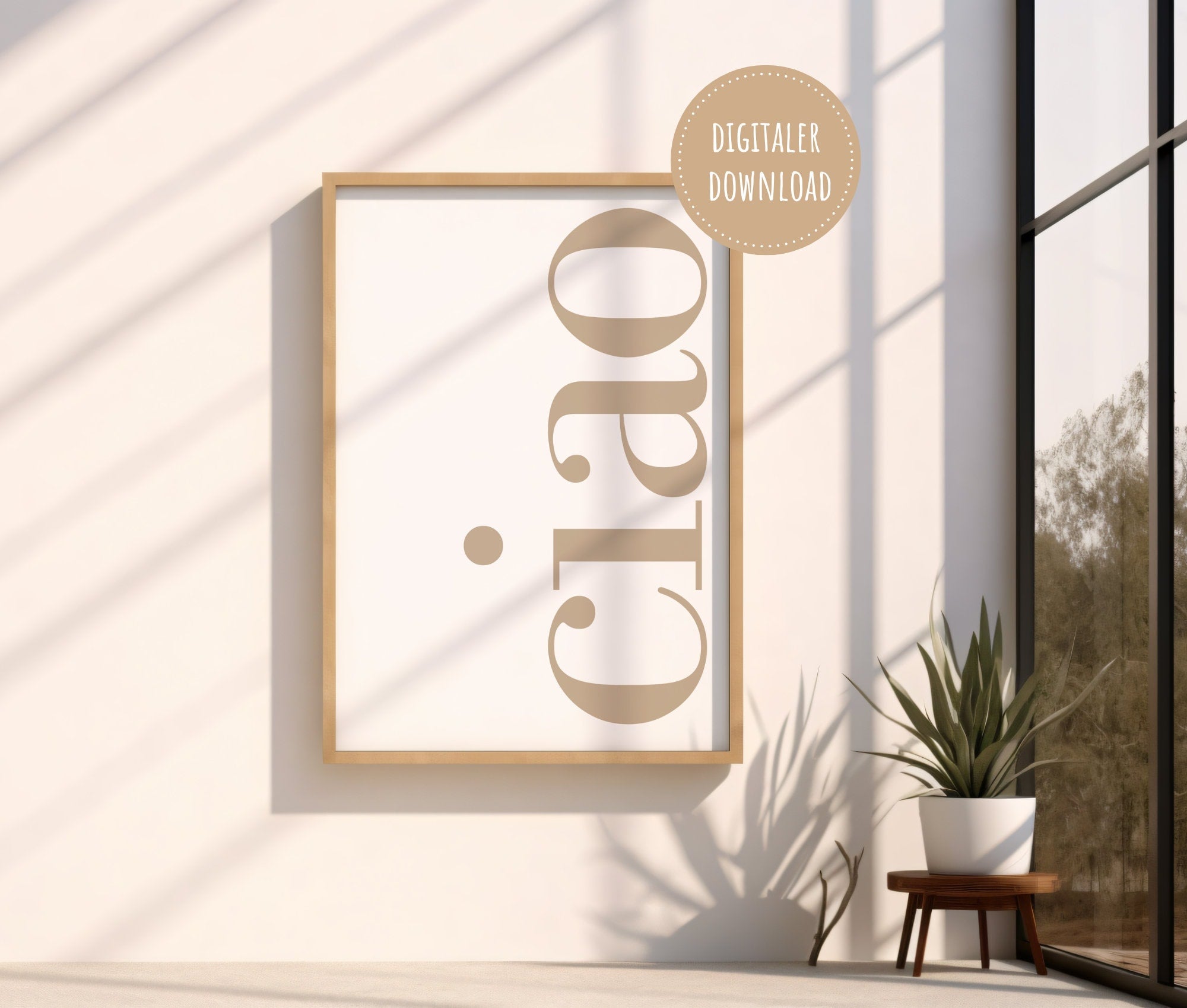 Ciao Typografie-Poster in beige | digitaler download