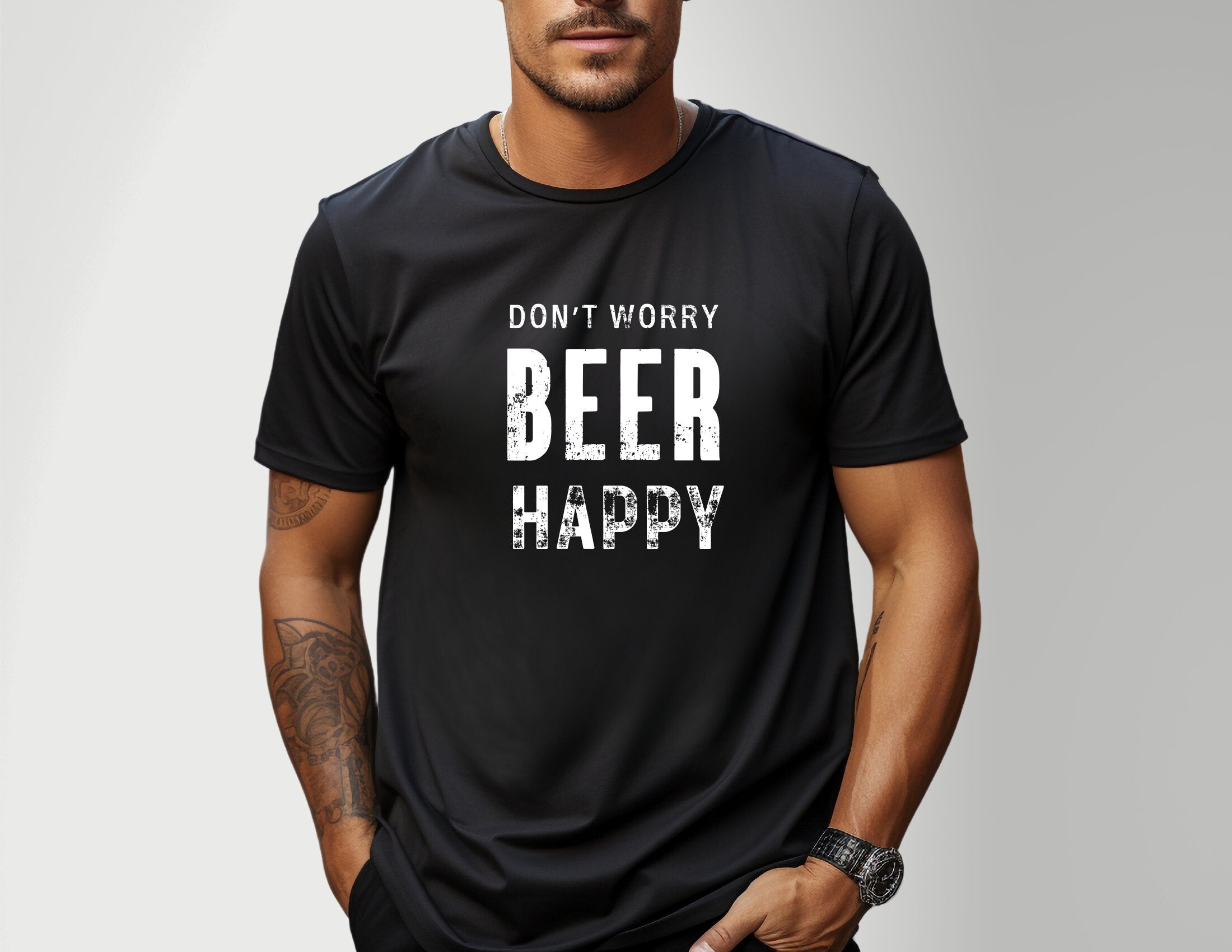 T-Shirt Herren | Don't Worry Beer Happy | personalisierbar | weiß, schwarz