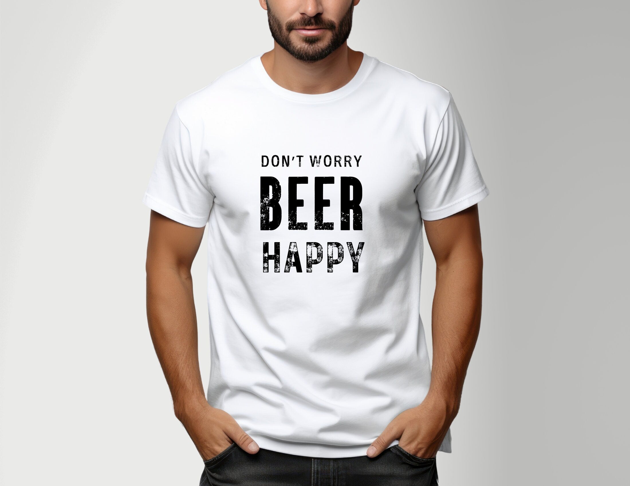 T-Shirt Herren | Don't Worry Beer Happy | personalisierbar | weiß, schwarz