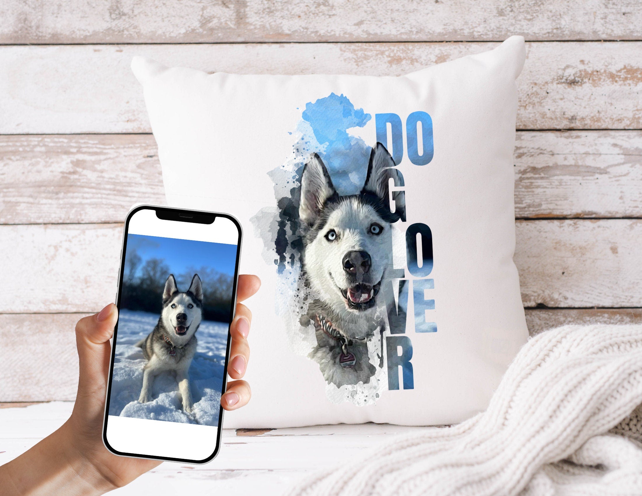 Kissen mit Aquarell von Deinem Hund nach Foto | weiß 40 x 40 cm
