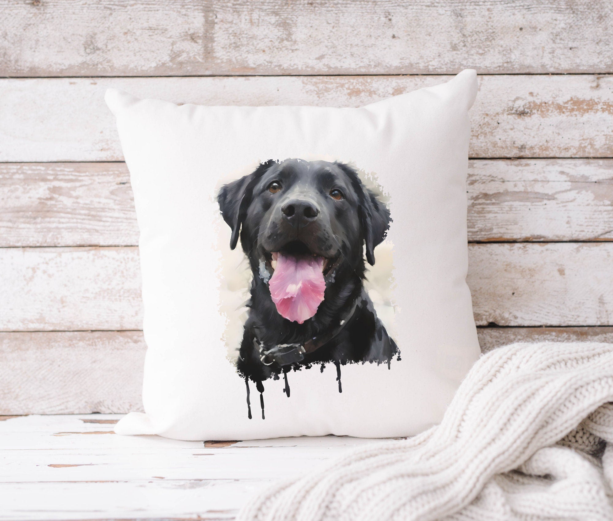 Kissen mit Aquarell von Deinem Hund nach Foto | weiß 40 x 40 cm