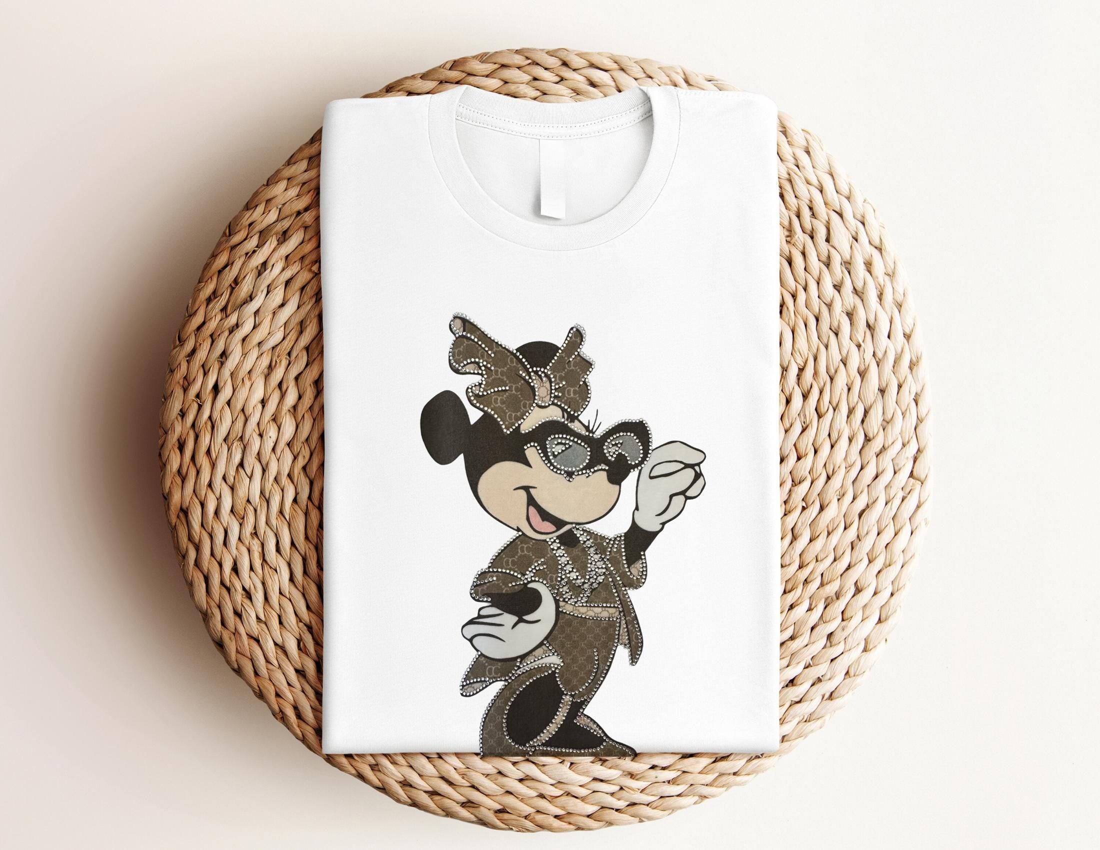 T-Shirt | Glitzer Minnie mit Sonnenbrille und Schleife | Strass | weiß