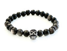 Armband mit Totenkopf | Schädel | Skull | Männerarmband | Perlenarmband | Steinperlen grau