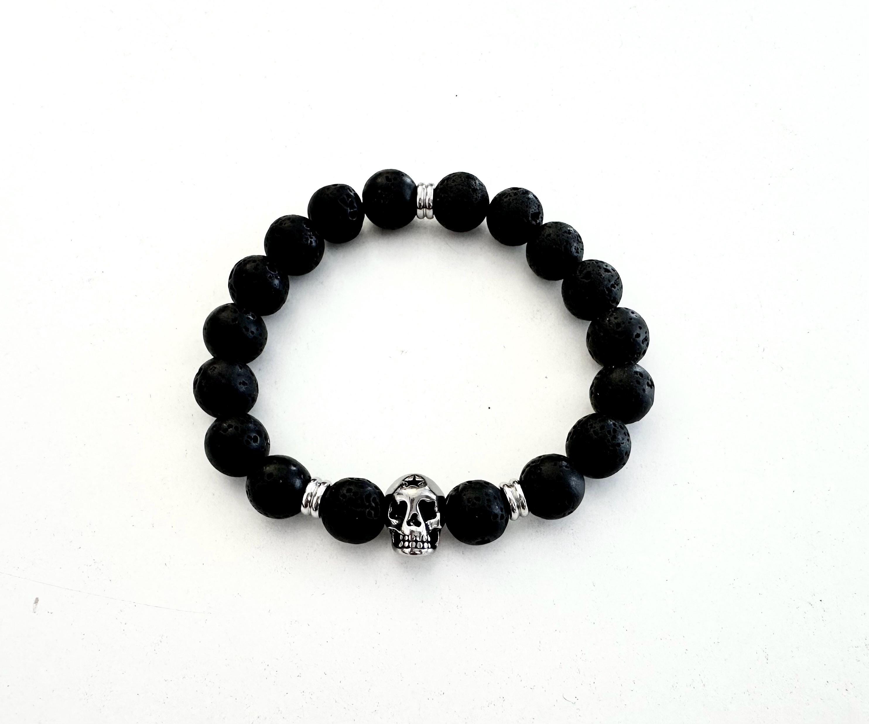 Armband | schwarze Lavaperlen mit Totenkopf | Schädel | Skull Lavaarmband | Männerarmband | Perlenarmband | Lava