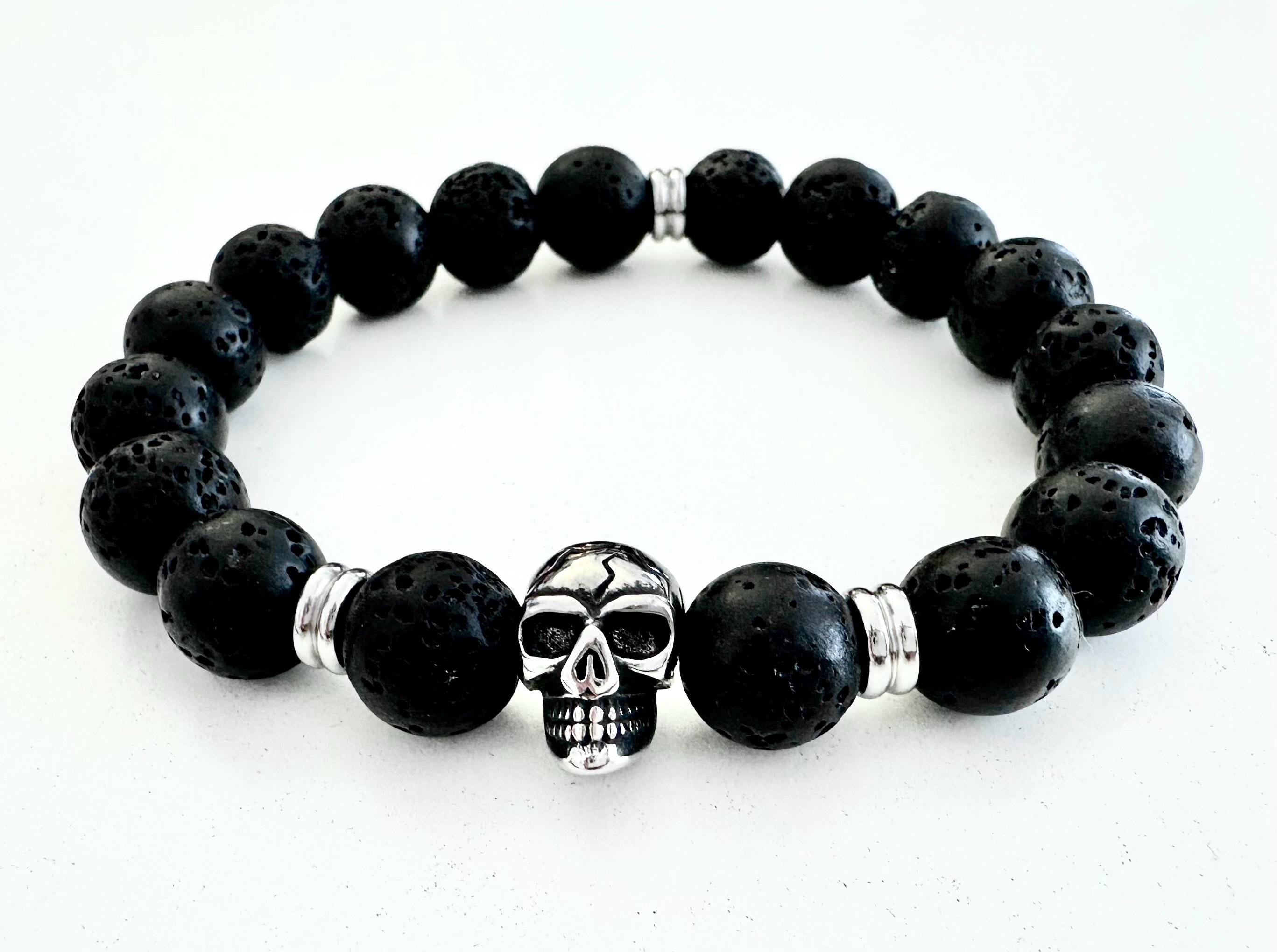 Armband | schwarze Lavaperlen mit Totenkopf | Schädel | Skull Lavaarmband | Männerarmband | Perlenarmband | Lava