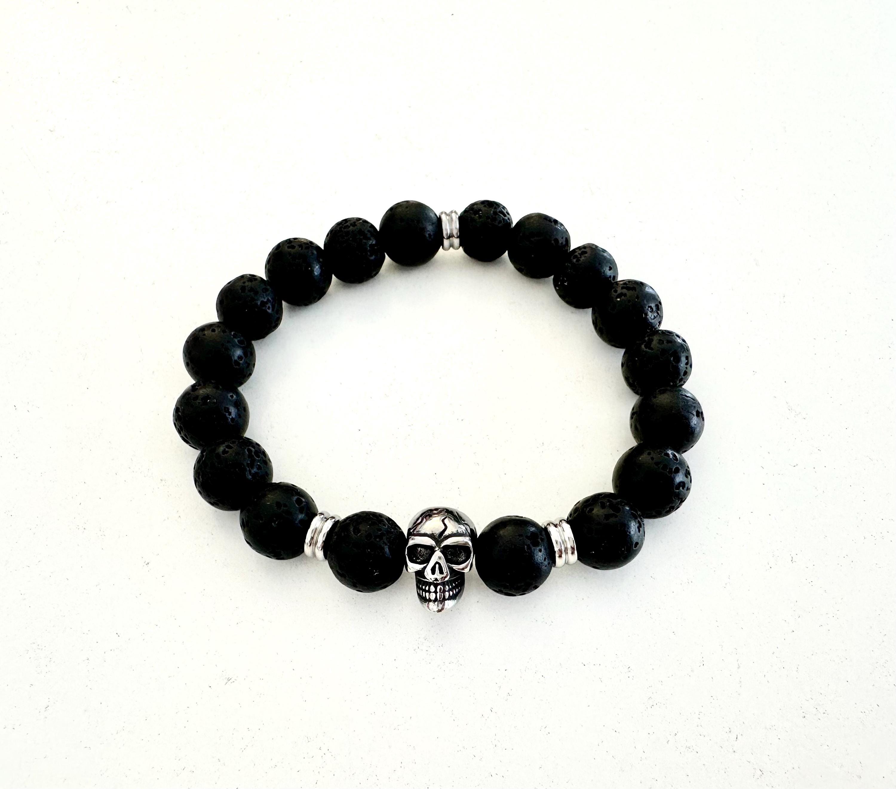 Armband | schwarze Lavaperlen mit Totenkopf | Schädel | Skull Lavaarmband | Männerarmband | Perlenarmband | Lava