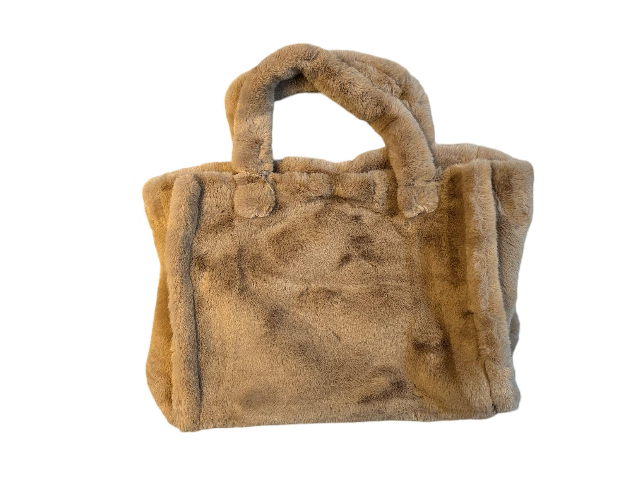 Tasche Fell | großer Plüsch Shopper | taupe, creme