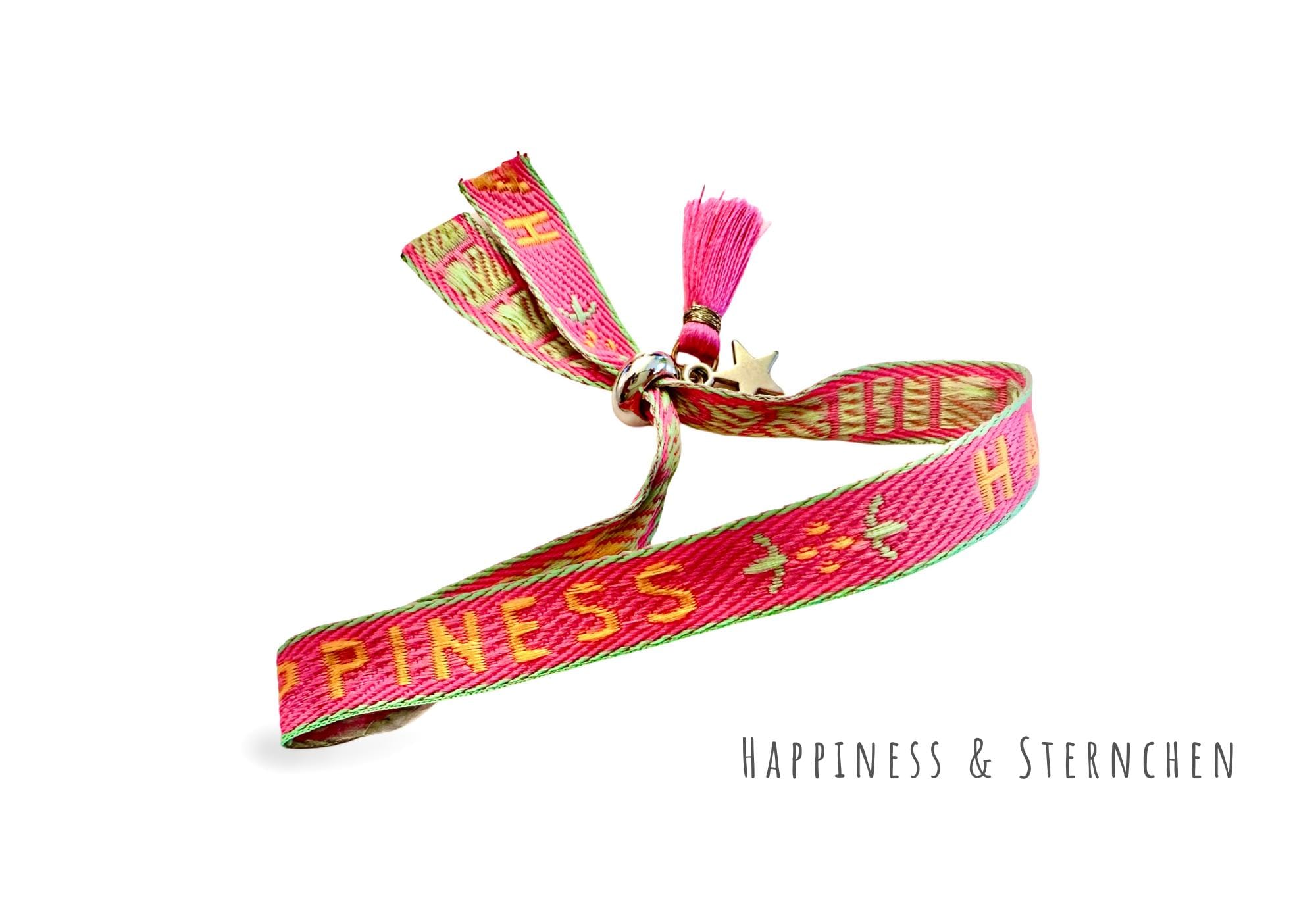 Festival Bändchen orange pink | Stoff Armband | Happiness Love | zarte Gliederarmbänder gold silber