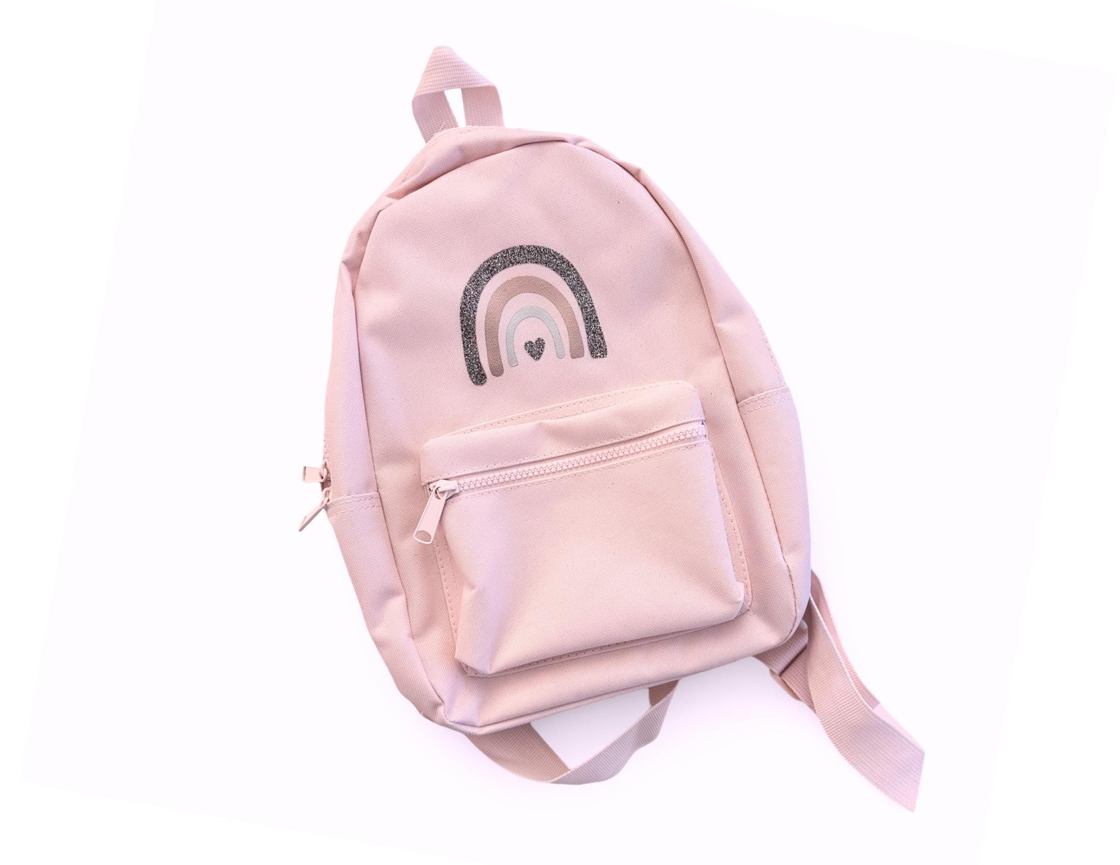 Rucksack für Kinder | kleine Tasche in rosa mit Glitzer Regenbogen | Kita Tasche