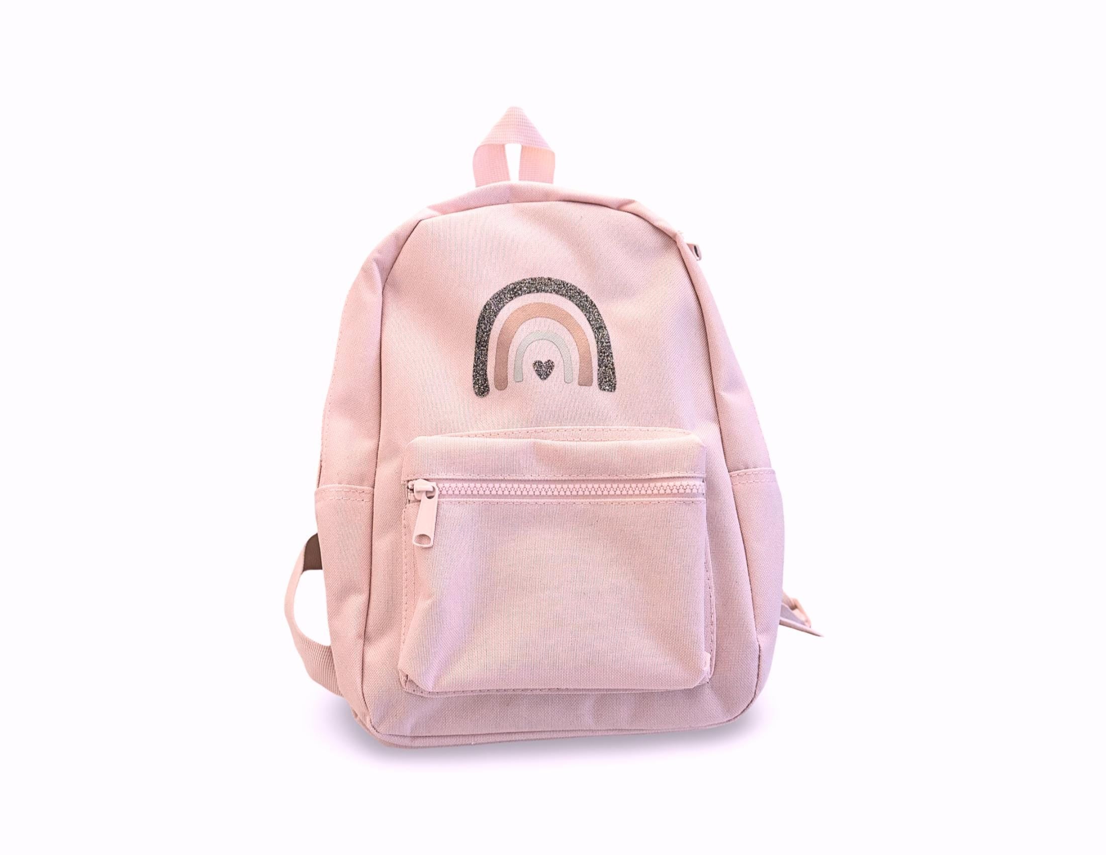 Rucksack für Kinder | kleine Tasche in rosa mit Glitzer Regenbogen | Kita Tasche