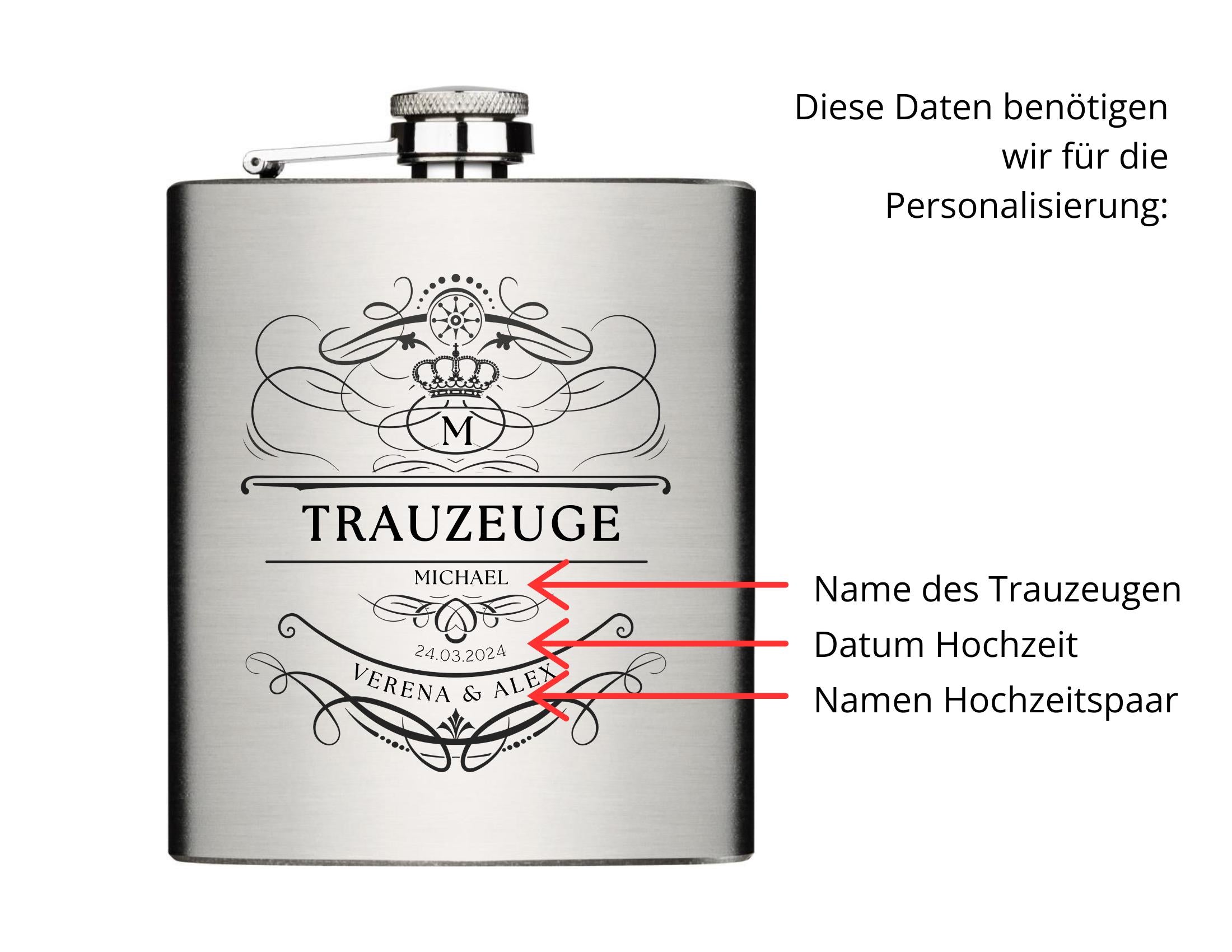 Flachmann Trauzeuge | personalisiertes Geschenk Freund Hochzeit | Edelstahl Trinkflasche