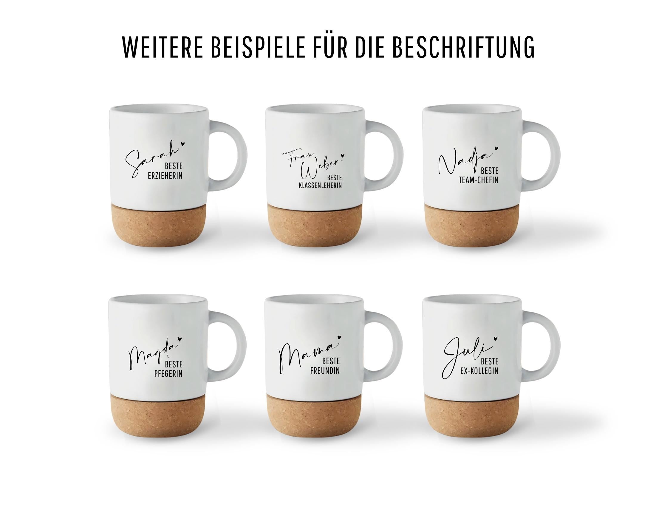 Tasse mit Kork | personalisiert | Geschenk Erzieherin Pflegerin Lehrerin Freundin | Keramiktasse Name