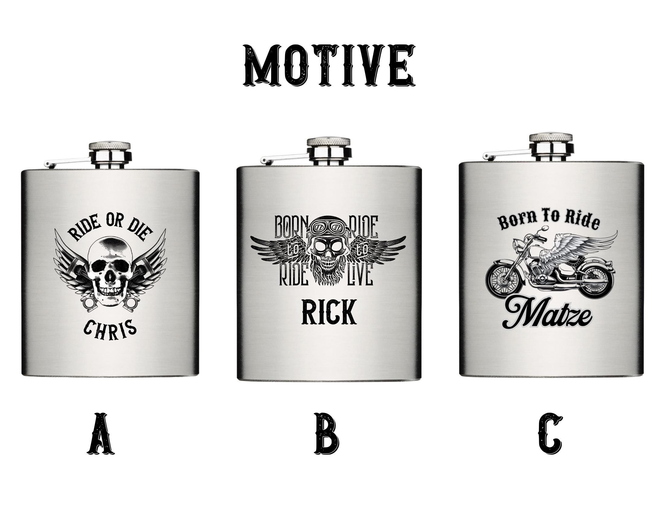 Flachmann | personalisiertes Geschenk für Biker | Trinkflasche Edelstahl mit Namen
