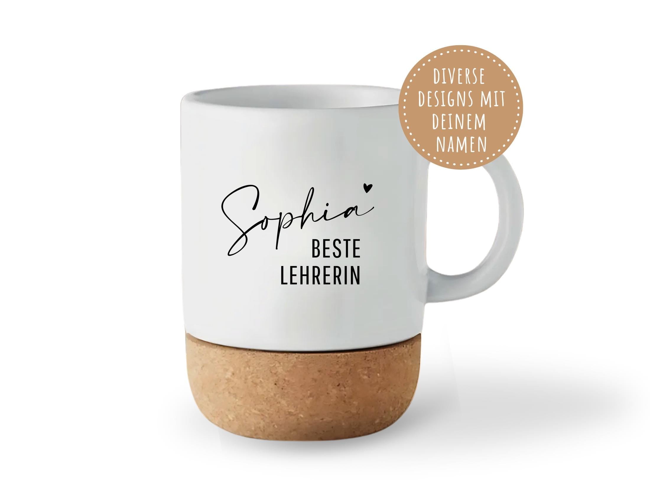 Tasse mit Kork | personalisiert | Geschenk Erzieherin Pflegerin Lehrerin Freundin | Keramiktasse Name