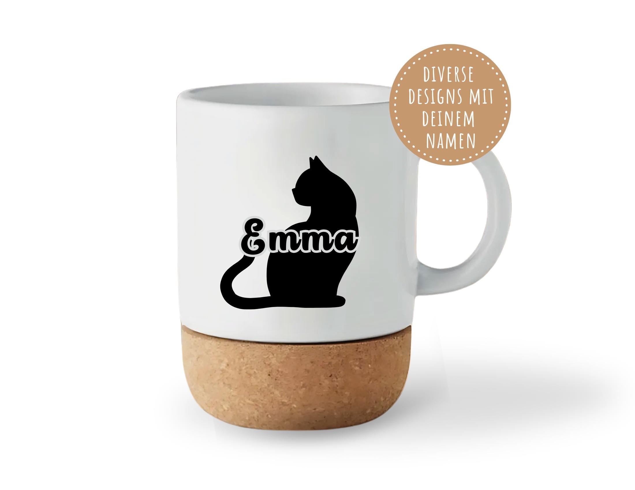 Tasse mit Kork | personalisiert | Katze Katzentasse | Keramiktasse Kork Name | Geschenk Cat Mom
