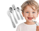 Kinderbesteck personalisiert | 4teilig Edelstahl | mit Lasergravur Namen | verschiedene Tier-Motive