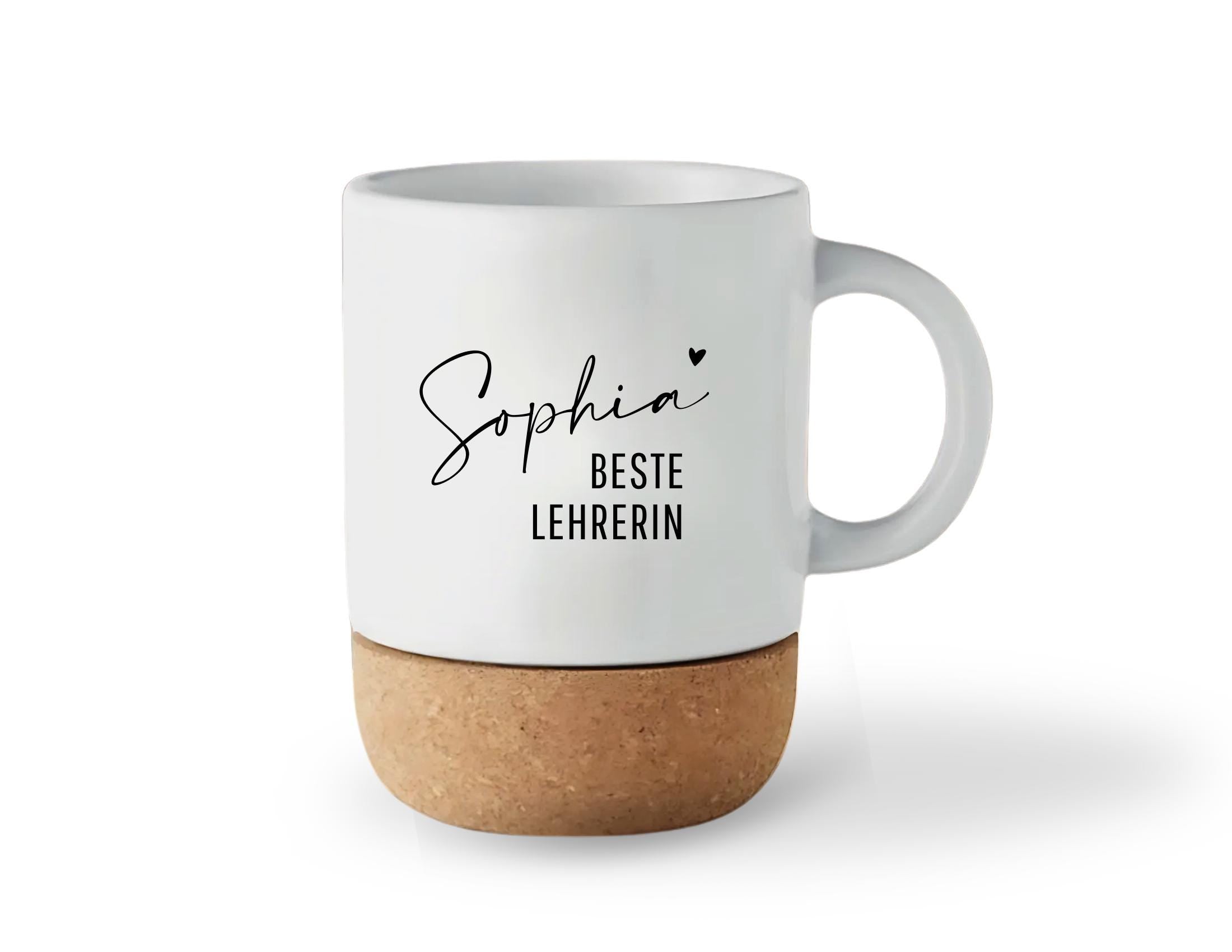 Tasse mit Kork | personalisiert | Geschenk Erzieherin Pflegerin Lehrerin Freundin | Keramiktasse Name
