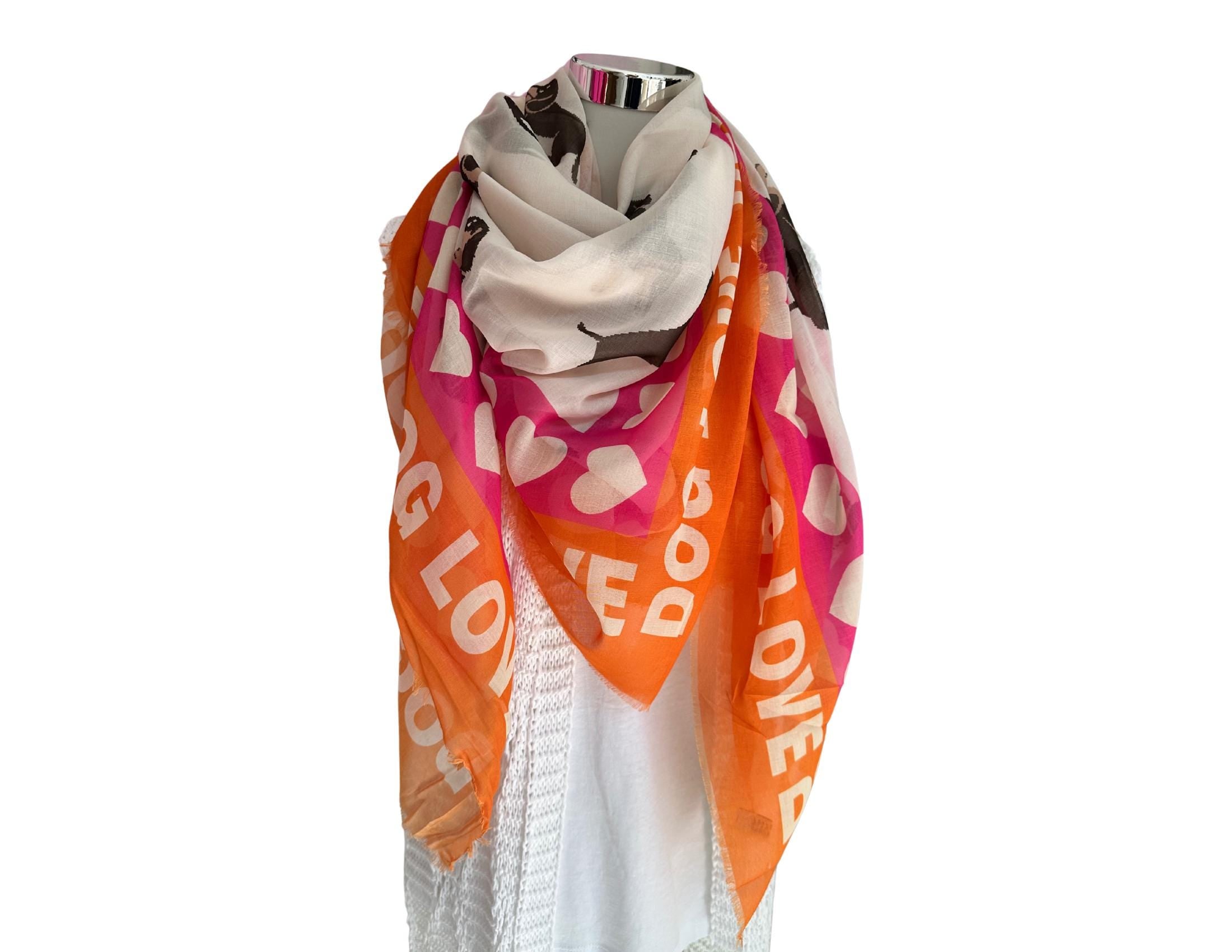 Tuch Dog Love mit Dackel | Viskosetuch | leichtes Sommertuch | Pink orange