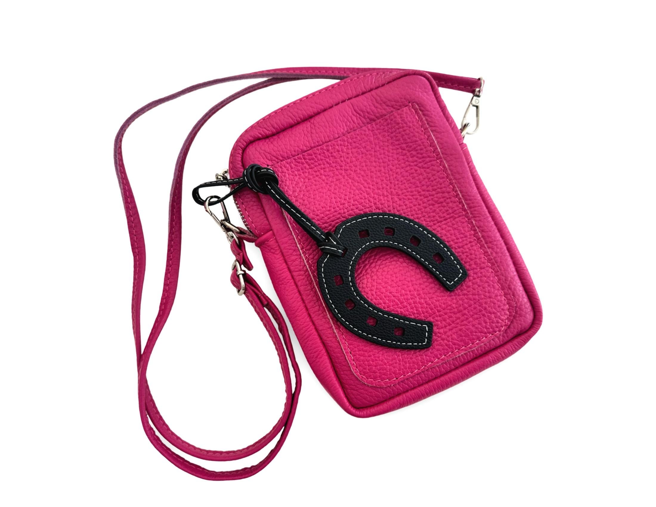 Tasche pink | Leder | Cross Body mit Taschenschmuck | Hufeisen | Geschenk Reiterin