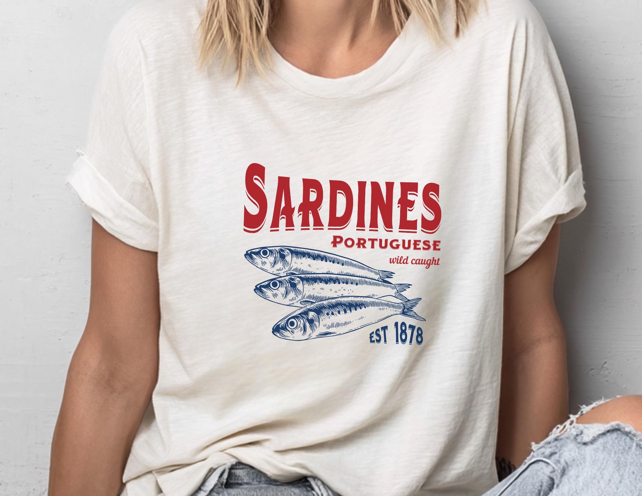 T-Shirt Sardines | weiß | Sardinen Motiv Fische Sommer | Reine Baumwolle